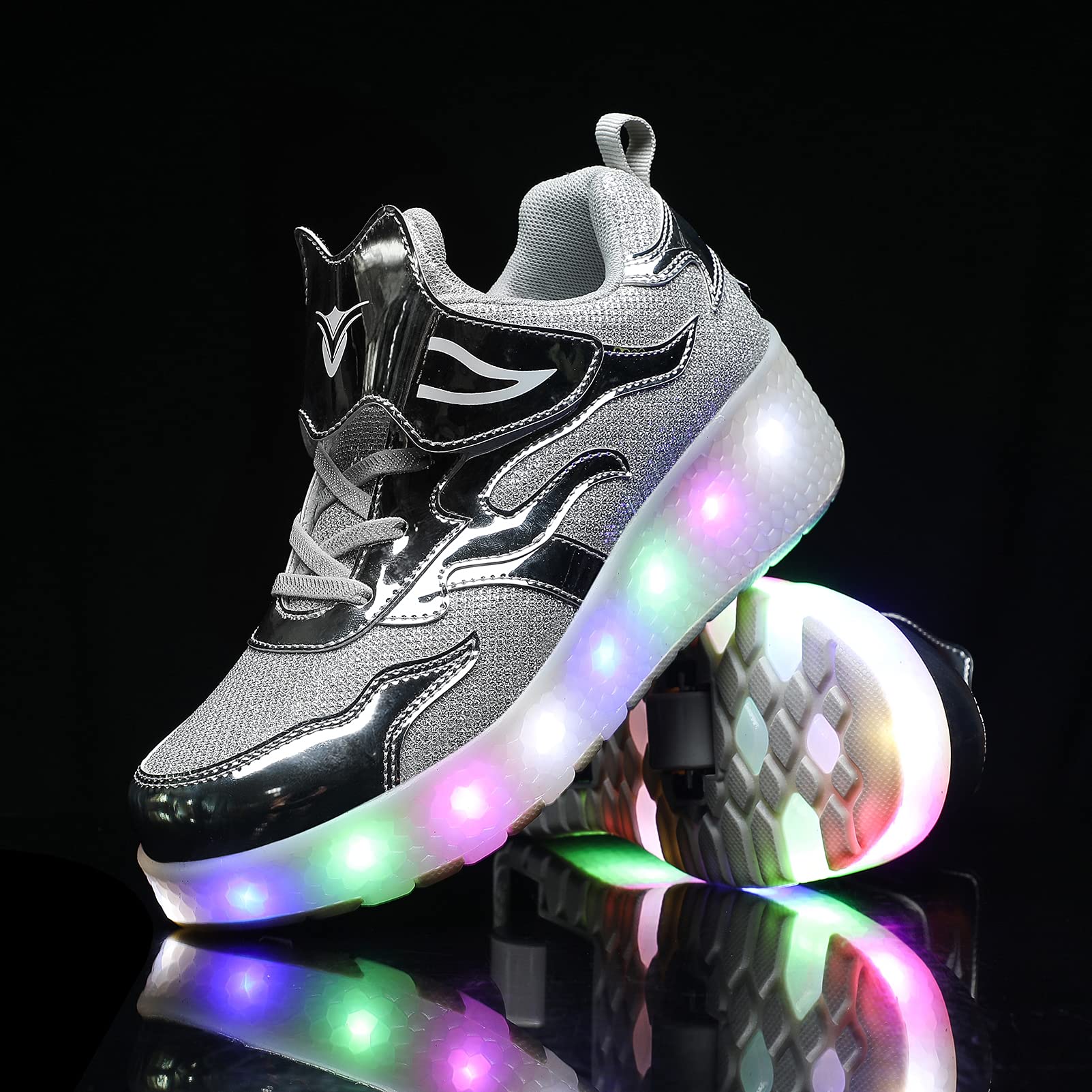 USB Recargar Skateboarding Zapatos Luces LED Coloridos Parpadeante Zapatos de Skate Rueda Doble Zapatillas Calzado Deportes de Exterior Gimnástico Sneakers Regalo de cumpleaños para Chico