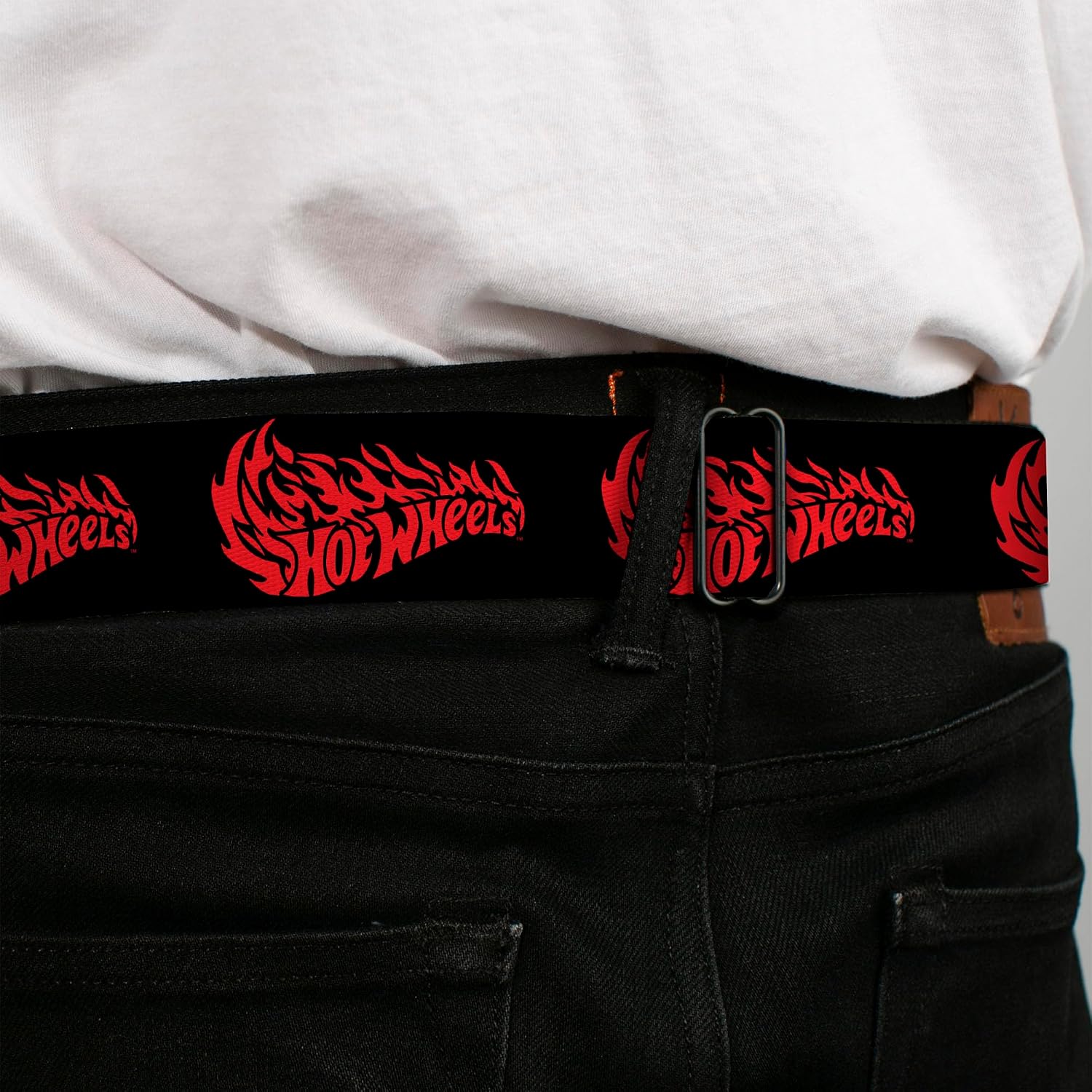 Mattel Belt, Seatbelt Buckle Belt, Hot Wheels Flaming Logo Red, Adjustable