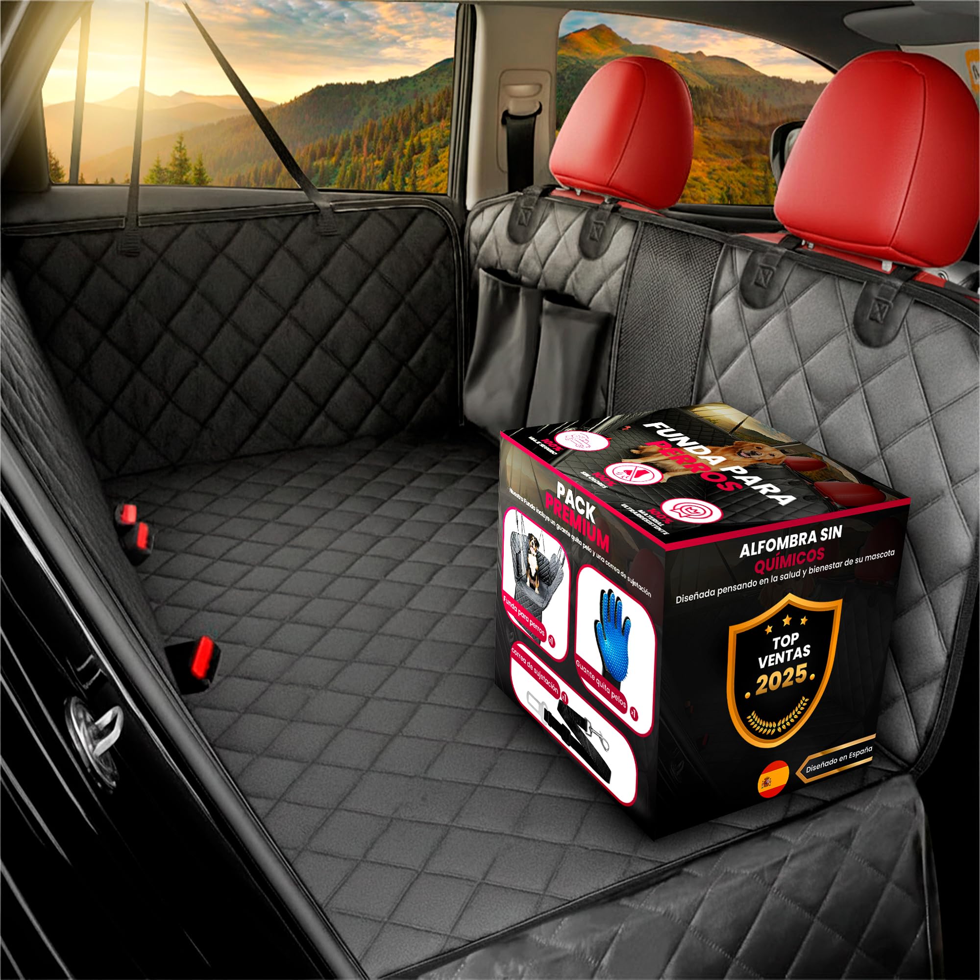 SweetSolutions© Dog Car Cover | Dog Car Protector Seat Back | Waterproof and Resistant | Protective Seat Covers | Visible Mesh Window and Zip | Includes Strap and Glove |