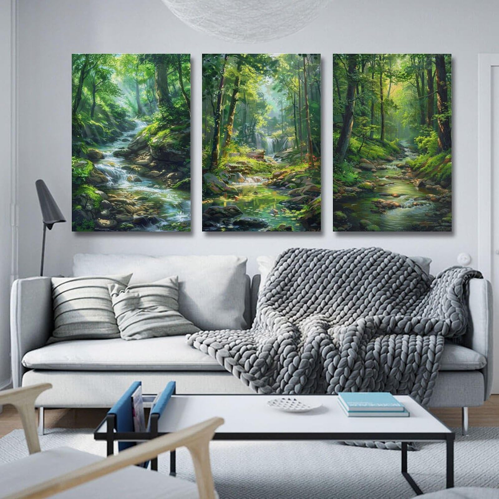 Amazon.co.jp: 3枚 森の中の小川 絵画 インテリア ポスター 植物