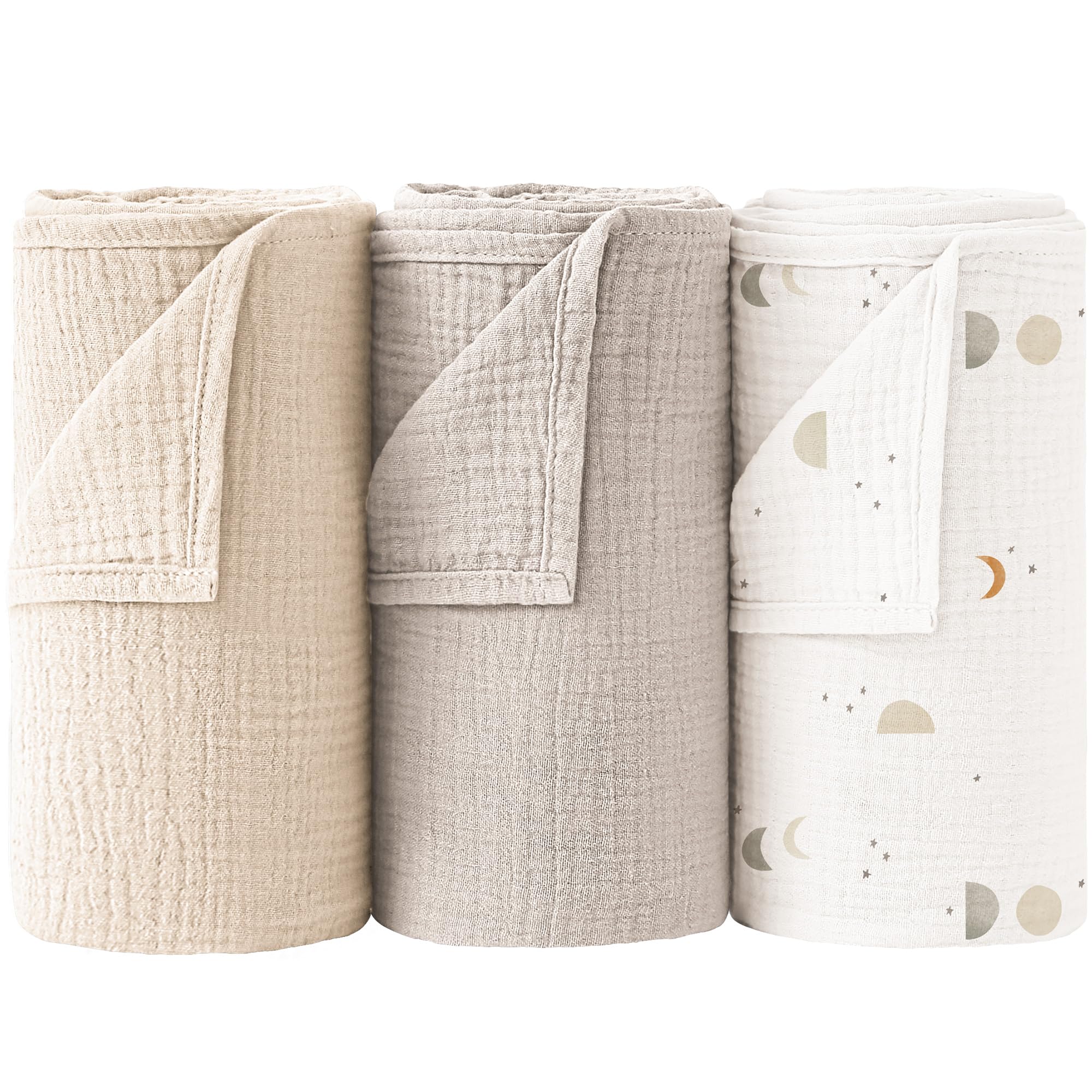 Bearmoss Baby Pucktuch Musselin Decke 100% Baumwolle Dünne Atmungsaktive Babydecke Baby Swaddle Decke Tücher für Junge und Mädchen 3 Stück 96x102cm