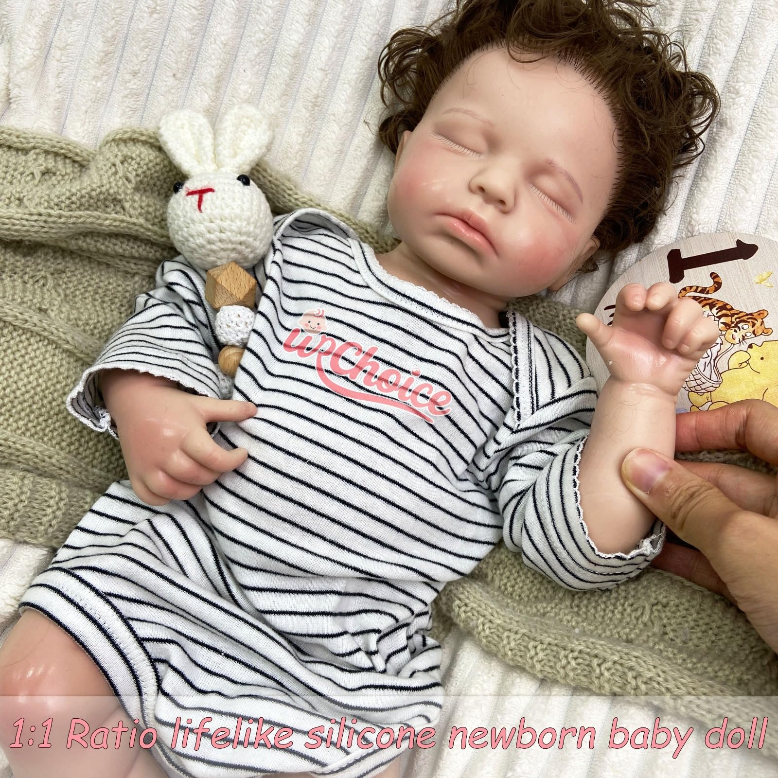 Muñeca Reborn Silicona sólida 51 cm Cabello implantado Boca Abierta