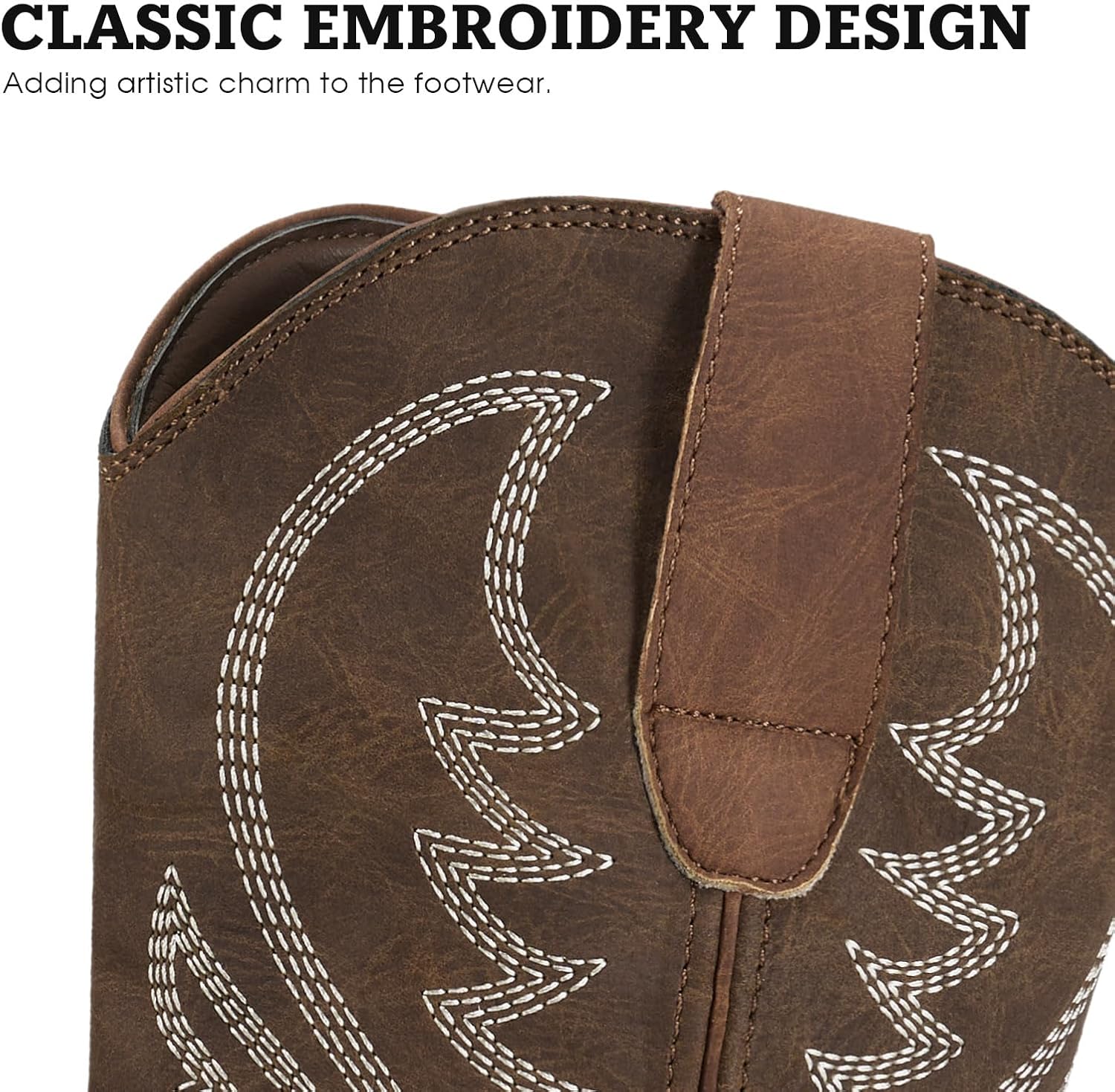 Rollda Cowboy Boots for Men Western Boots Men's Square Toe Chunky Heel Mid-Calf Boots Classic Embroidered Pull On Boots Dark Brown Size 10.5 - Image 4