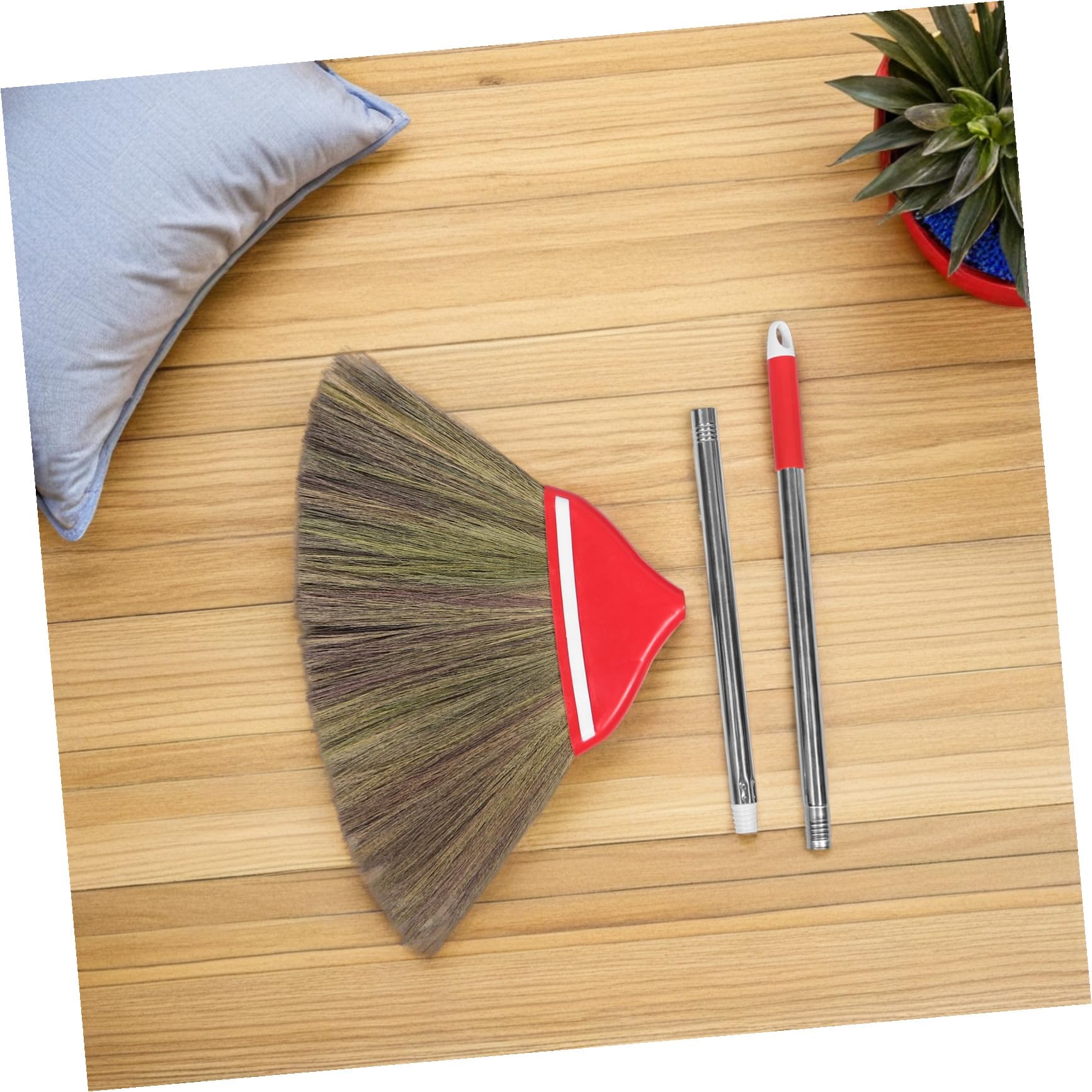 Handgewebter Haushaltsbesen aus Gras 106cm Weicher Handbesen für Innen Außen Bodenschonend für Holz und Fliesenböden Leichter Besen für Küche Terrasse und Hof