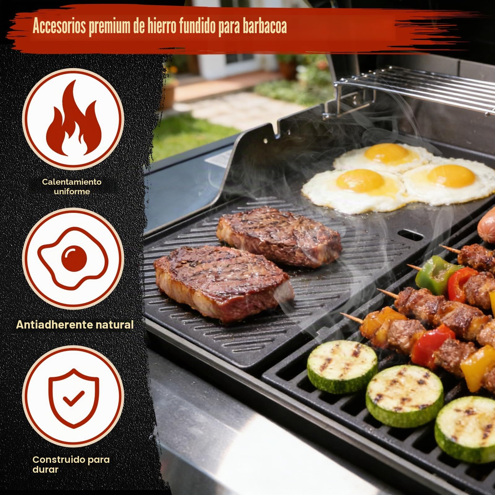 Denmay Plancha de hierro fundido 7637 para Weber Spirit I II E210 E220 S210 S220 (con botones frontales), placa de repuesto (200), 1 unidad