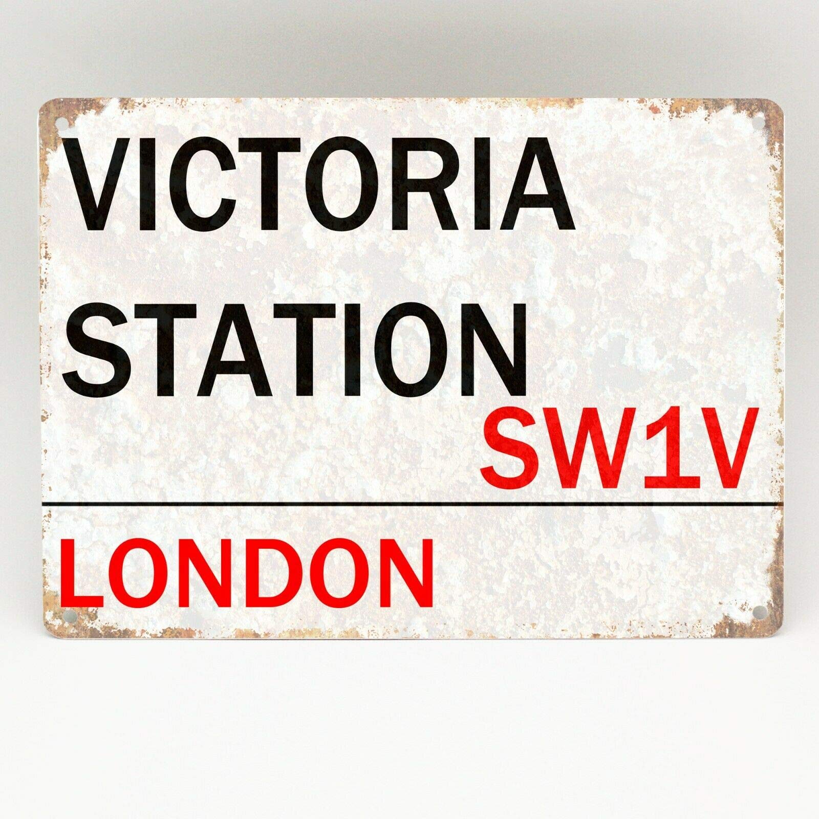 Biopracess Metalpostera14122 Victoria Station Metal Sign London Street Novelty Retro Wall Plaque Vintage Outdoor Decoration Plaque 8X12 Inch