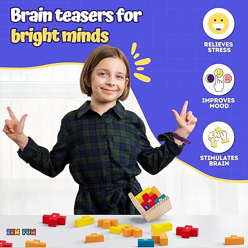 Miniatura 3 de Zen Fun Rompecabezas de madera 3D para niños, 20 y 40 piezas, cubo de rompecabezas de madera en forma de L y T, rompecabezas de escritorio para