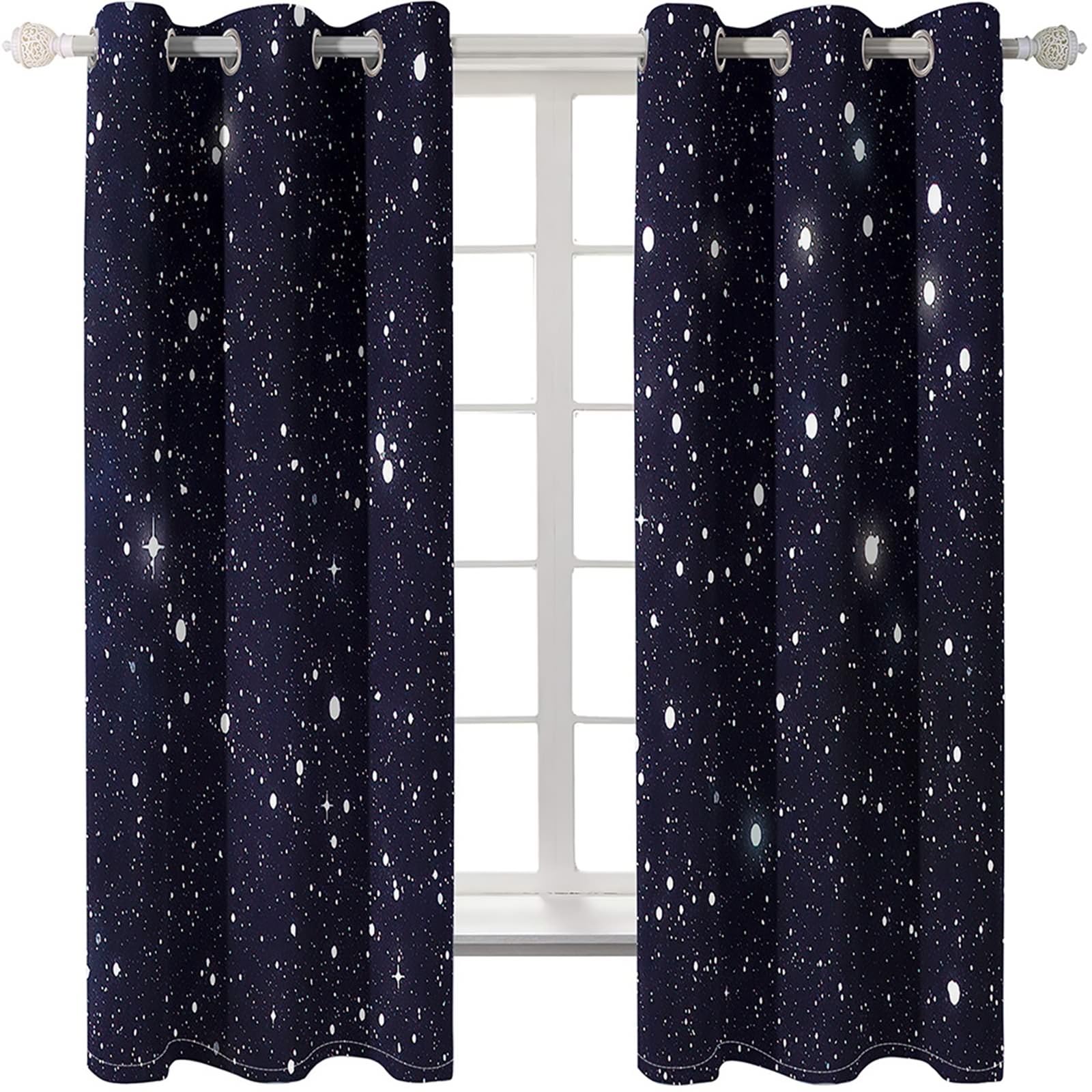 Vorhang Verdunkelung 183 cm Lang, Gardinen Verdunklung mit Ösen 2er Set Marineblau Winter Sternenhimmel Landschaft Vorhänge für Wohnzimmer Schlafzimmer Kinderzimmer, 214x183 cm(BxH)