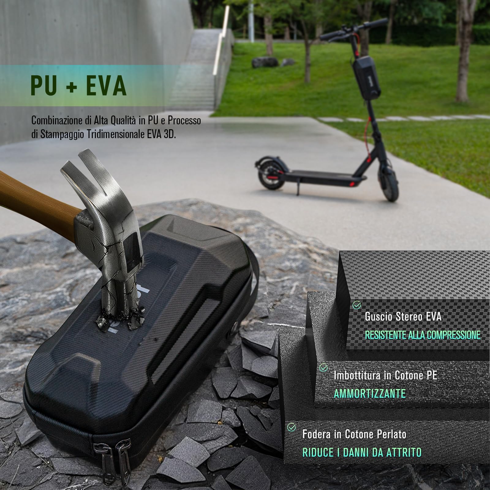 Jeebel Borsa di Monopattino 3/4/5L Borsa di Manubrio Impermeabile ad Alta Capacità con Supporto Fissaggio Rapido - Custodia Frontale Universale EVA per Scooter Elettrico Xiaomi Sedway Ninebot (2,8 L)