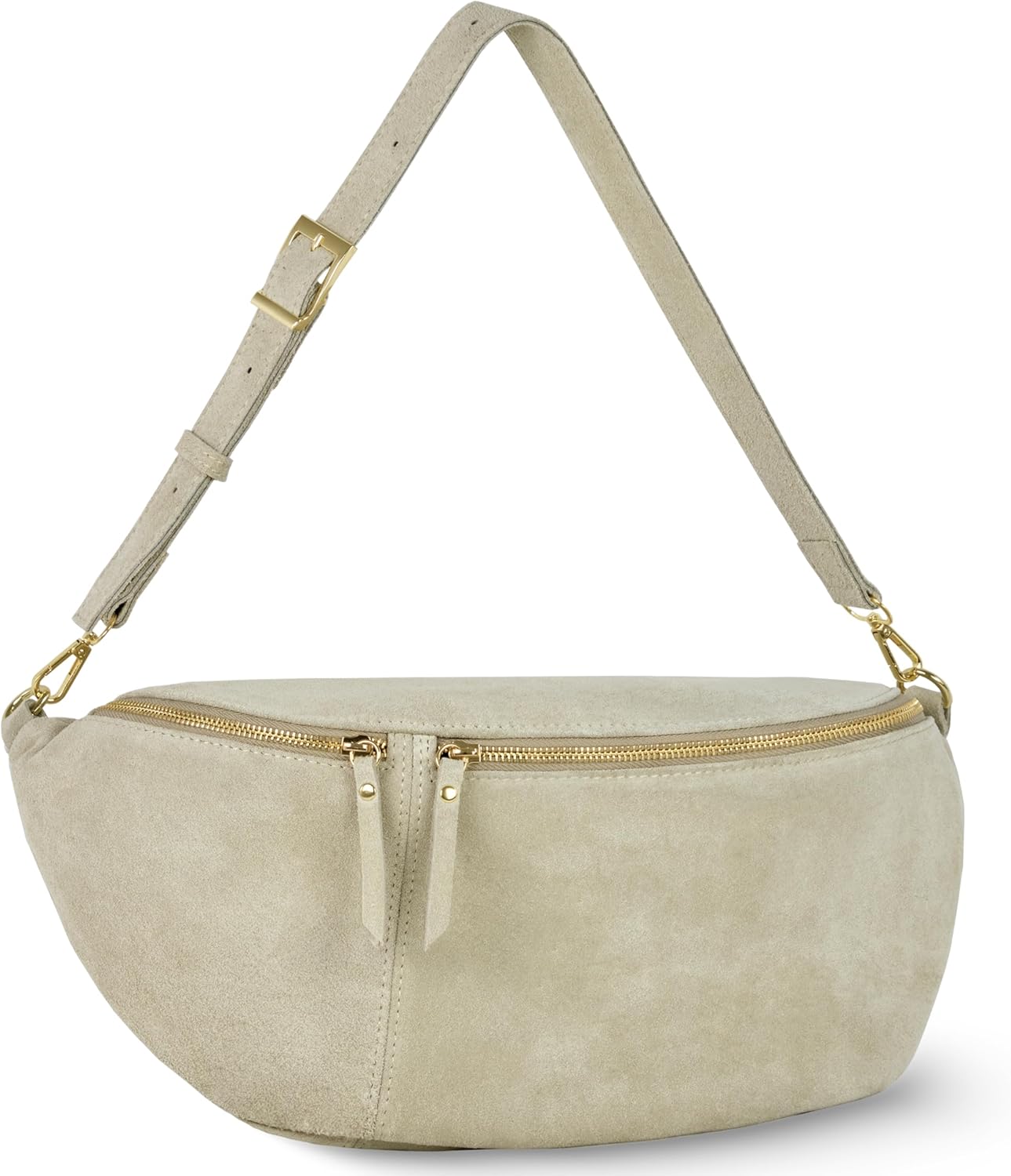 Italian Genuine Suede Crossbody Bag for Women with Zipper & Detachable Strap | Large Travel Chest Sling Fanny Pack (Chocolate)