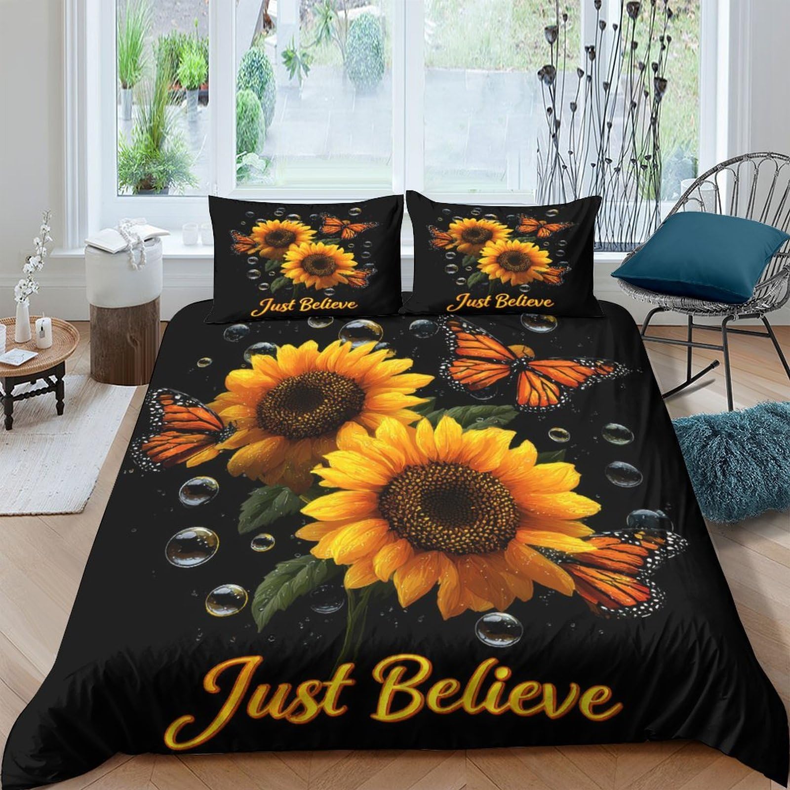 Ctjqhvkz Style-1 3D Printed Sunflower Butterfly Fitted Sheet Microfiber Artistic Bed Sheet Bedroom Decor Dorm Mattress Cover Single（135X200cm）