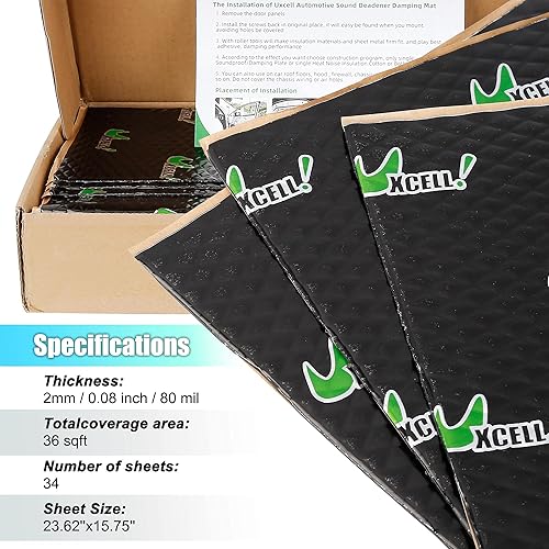 Miniatura 6 de uxcell 34 unids 80mil 36sqft coche amortiguador de sonido aislamiento térmico almohadilla butilo amortiguación autoadhesivo material de