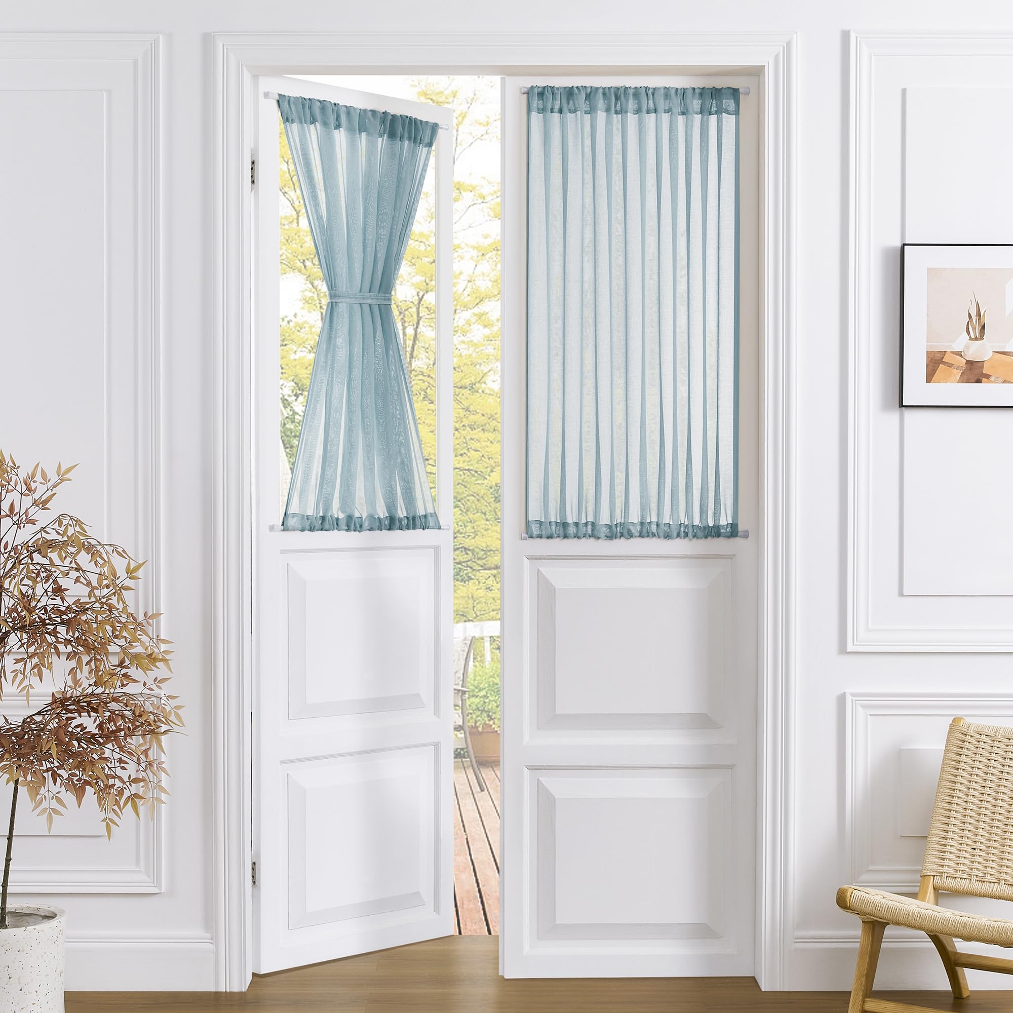 Tollpiz Sheer Door Curtains Closet Linen Textured Curtain Sheers Doorway Light Filtering Voile French Door Rod Pocket Curtains Patio Door, 54 x 63 inches Long, Dusty Blue, Set of 1 Panel โ image 1