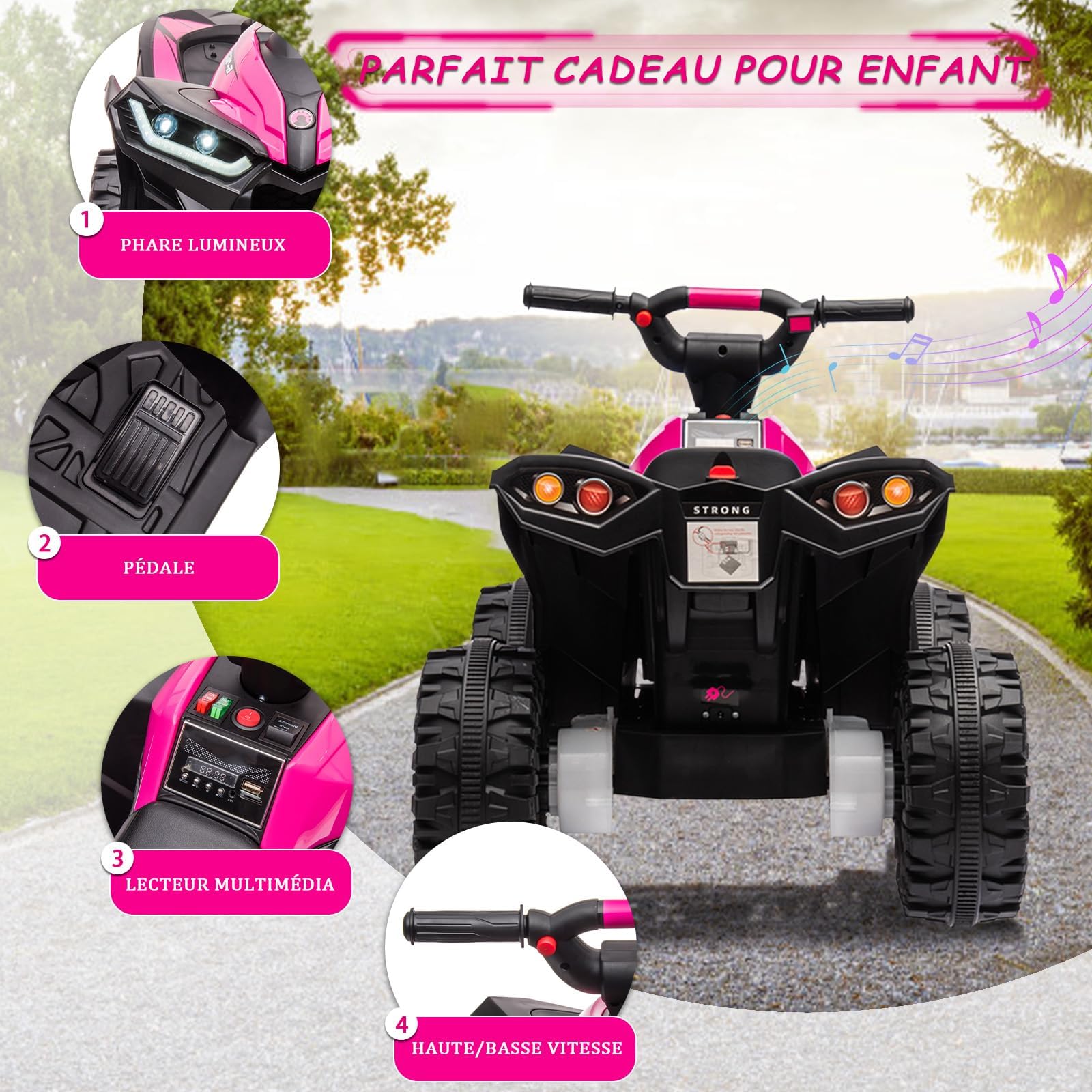 GarveeHome Quad Elettrico Per Bambini 12V ATV Con Telecomando | Musica, Bluetooth, Luci LED, 83x53x56 cm. Max 35 kg. Perfetto per casa e giardino. Regalo 3+ anni.