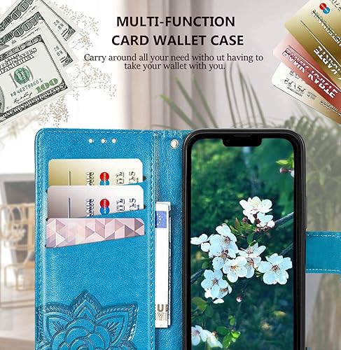 Miniatura 4 de Funda tipo cartera para iPhone 15 PlusiPhone 14 Plus para mujer, diseño de mariposa en relieve de piel sintética con tapa para tarjetero, funda para