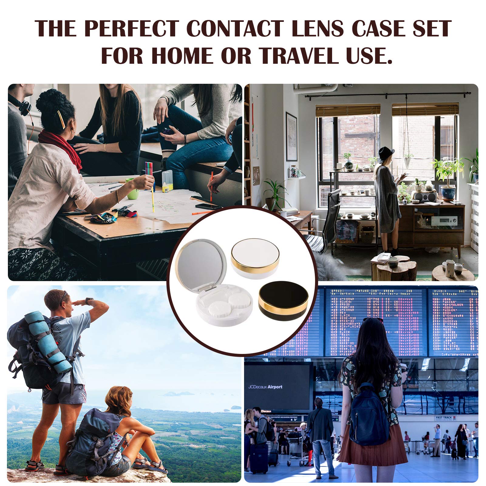 Confezione da 2 custodie per lenti a contatto con specchio, soluzione da viaggio include strumento di rimozione delle lenti a contatto con bottiglia e pinzette.., bianco, 2 Count (Pack of 1),