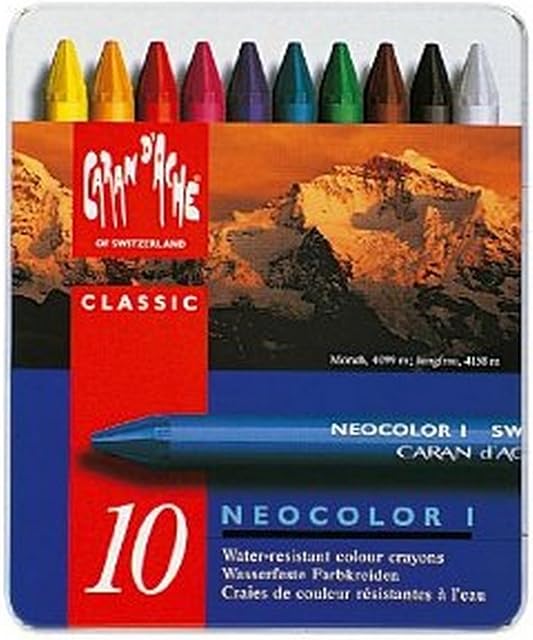Caran Dache Neocolor I Set Of 10 Wax Oil Crayons Pastels Colour Water Resistant Art Sketching Metal Case 7000_310