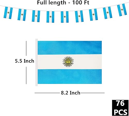 Miniatura 29 de Bandera argentina de 50 pies con cadena de bandera argentina, mini bandera argentina pequeña, para decoración de fiestas, tiendas y bares
