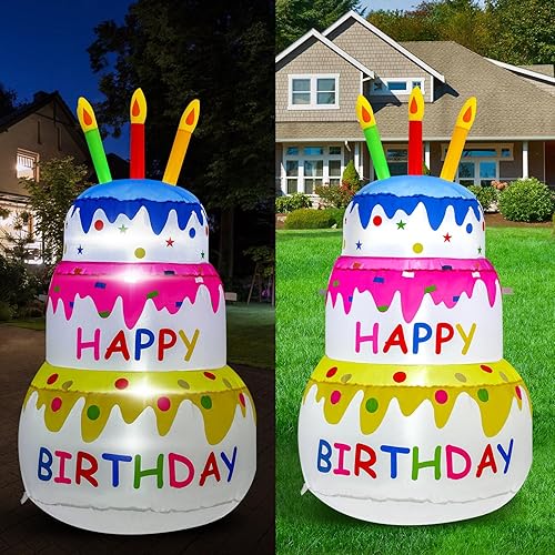 Miniatura 3 de HZGDEJTG Decoración inflable para pastel de cumpleaños de 4 pies, decoración inflable al aire libre con luces LDE, decoración inflable de cumpleaños