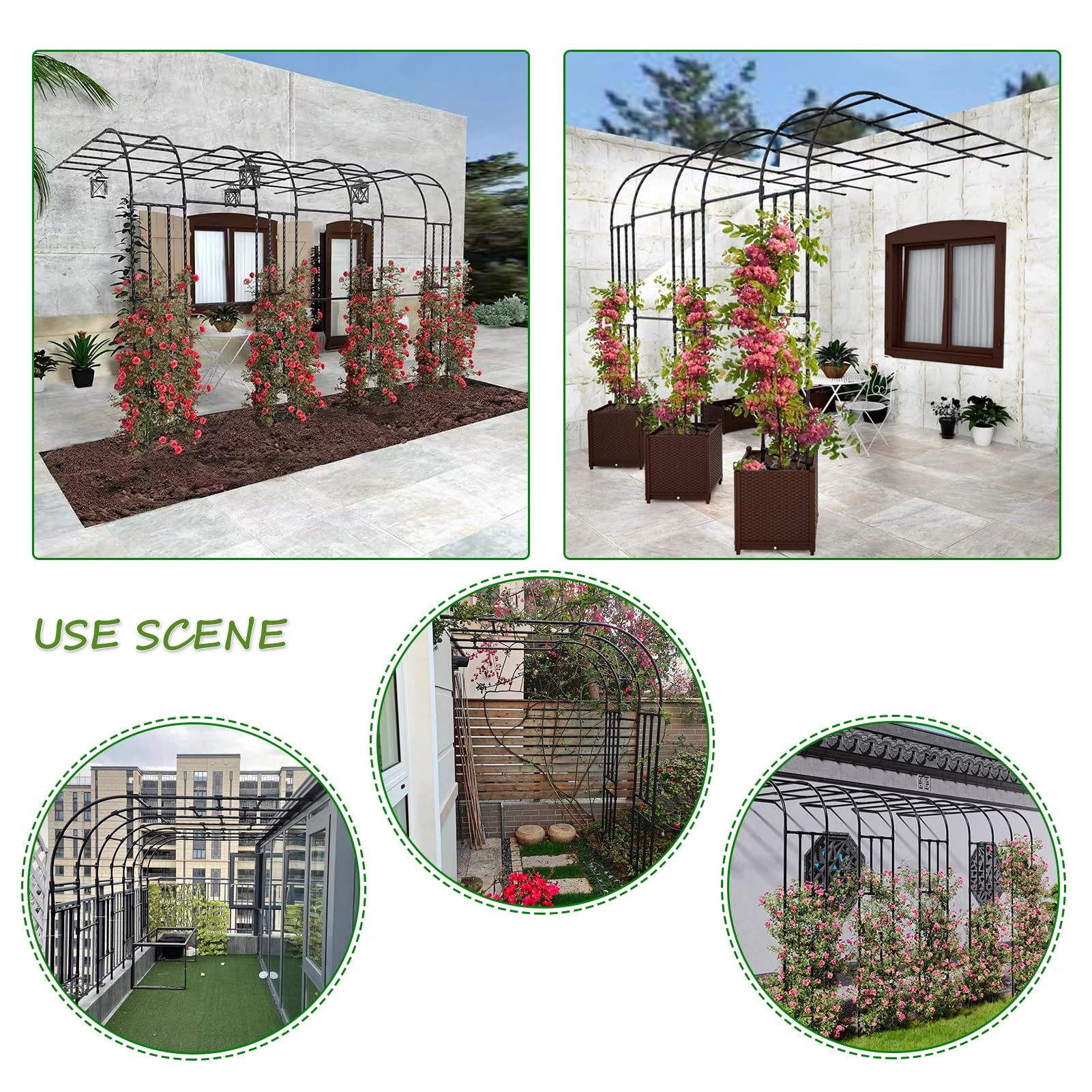 Halbogiges Rankgitter für Kletterpflanzen Metall Pflanzenstütze Deko Gartenbogen Gartenlaube für Hochzeit Gartenparty Pflanzenstütze Blumenständer (1,80m x 0,40m x 2,40m)