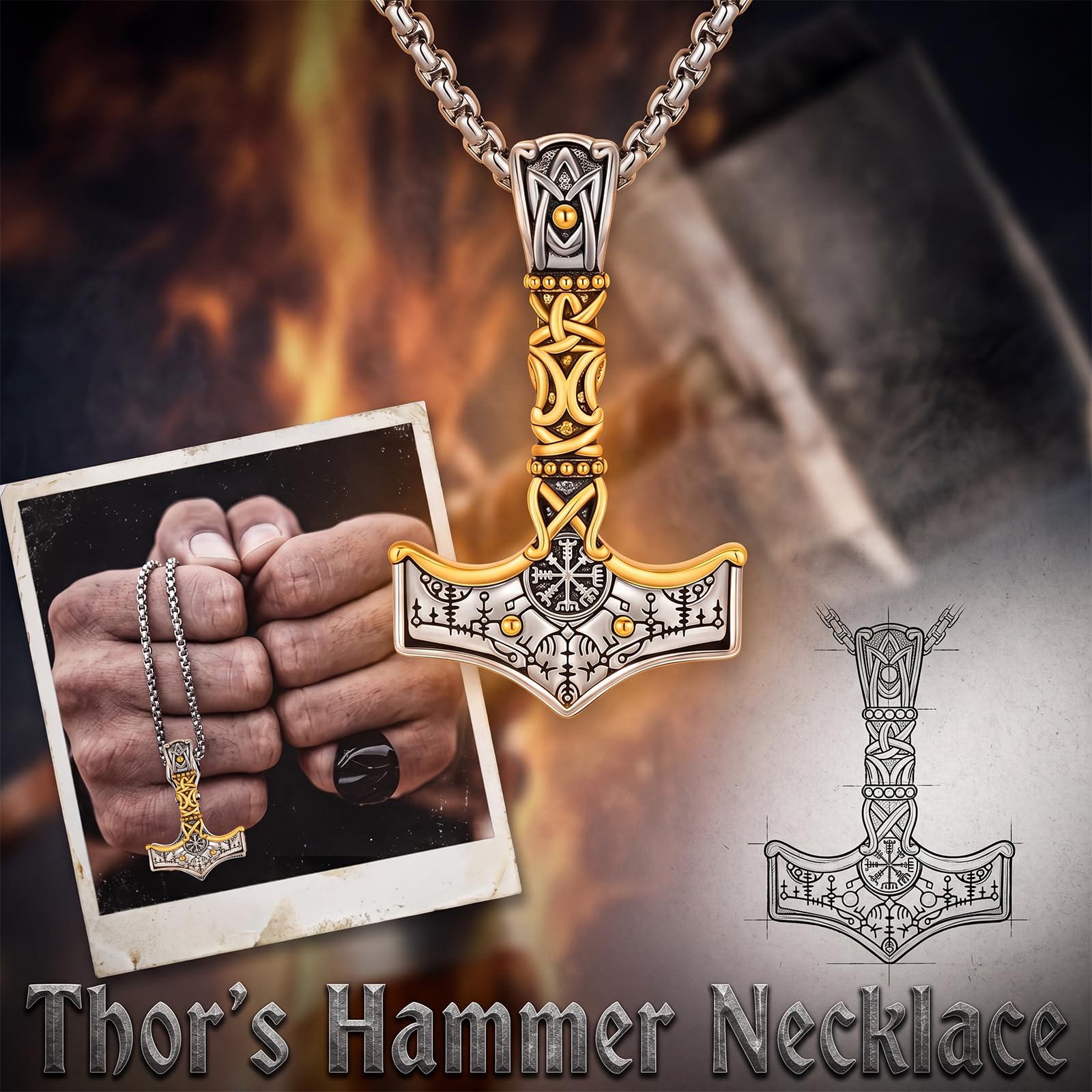 Mjölnir naszyjnik z młotkiem Thora, srebro wysokiej próby 925, łańcuszek z wisiorkiem w kształcie młota Thora, amulet celtycki, biżuteria dla mężczyzn, uniseks