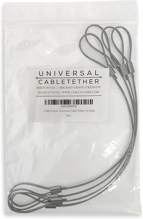 Universal CableTether - Cable Tethers (4 Pack) - Adjustable, Pre-Assembled, Secure Conference Display Adapters, Mac Adapters, VGA Adapters