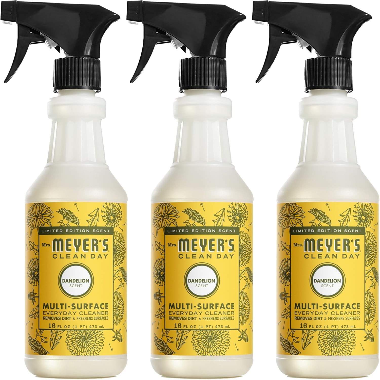 Mrs. MEYER’S CLEAN DAY Multi-Surface Everyday Cleaner, Dandelion Scent, 16 Ounce Bottle (Pack of 3)