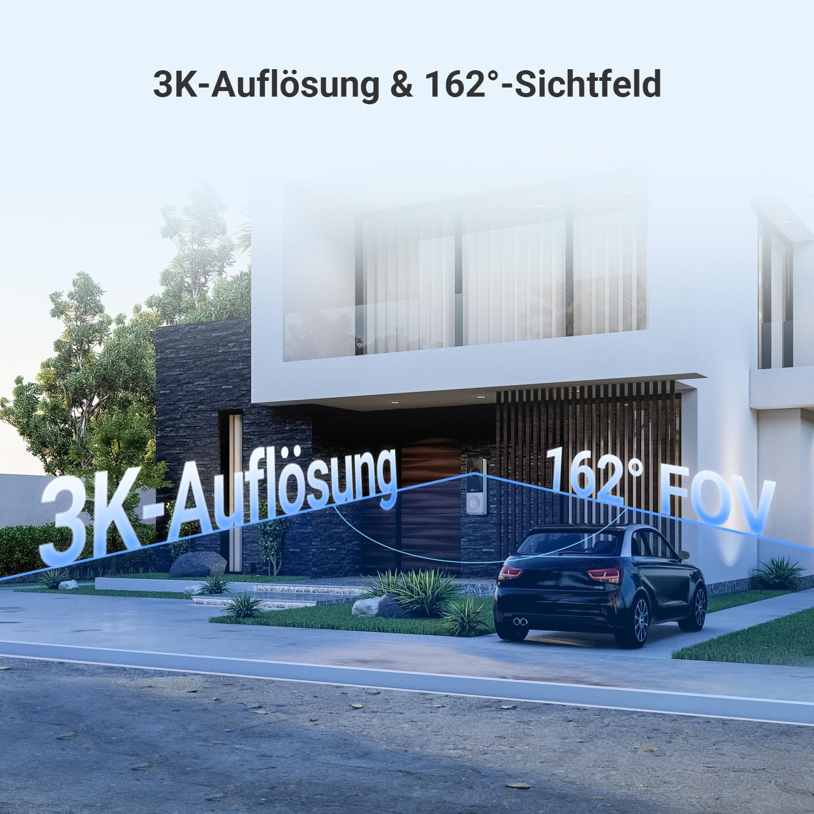 EZVIZ CP8 WLAN Video Türklingel Kabellos mit 3K 5MP Kamera, 9600mAh Herausnehmbarem Akku, Wi-Fi 6, Farbnachtsicht, 162° Weitwinkel, Personenerkennung, Chime, 2-Wege-Audio, Alexa & Google Assistant