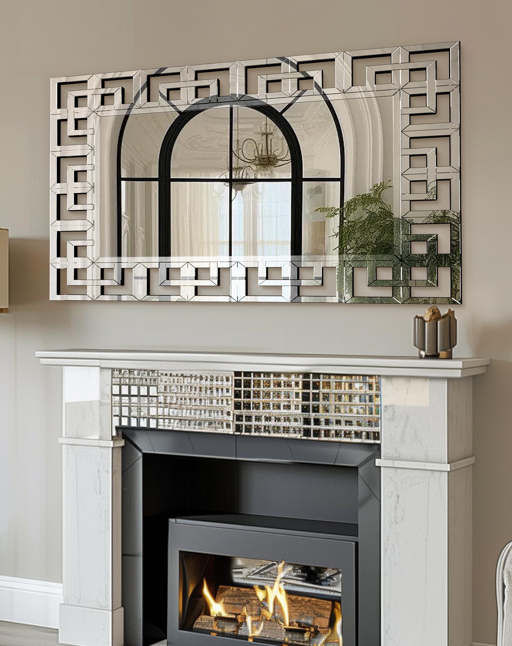 Artloge Espejo Pared Biselado Decorativo: 120 x 70cm Espejo Grande Plateado Rectangular Moderno Elegante Artístico Decoración para Entrada Recibidor Salon Comedor