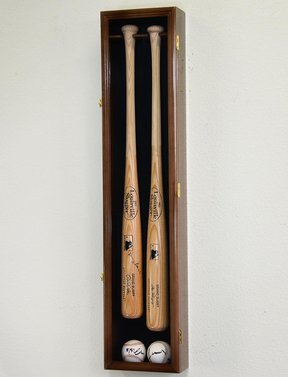 2 Baseball & Bat Display Case Cabinet Wall Mount Holder Rack