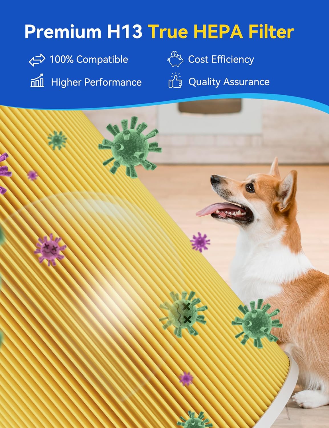 G200/G200S Pet Care Filter, air purifier replacement filter, 3-in-1 H13 Ture HEPA and Activated Carbon Air Filter for Pet Hair Dander, Pet Odor, Pollen, Smoke, and Other Unwanted Smells