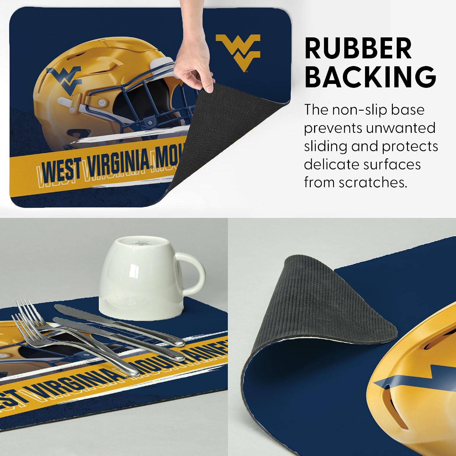 Northwest NCAA West Virginia Mountaineers Dish Drying Mat, Absorbent Non Slip Countertop Protector, Durable Kitchen Pad, 15 x 20 in
