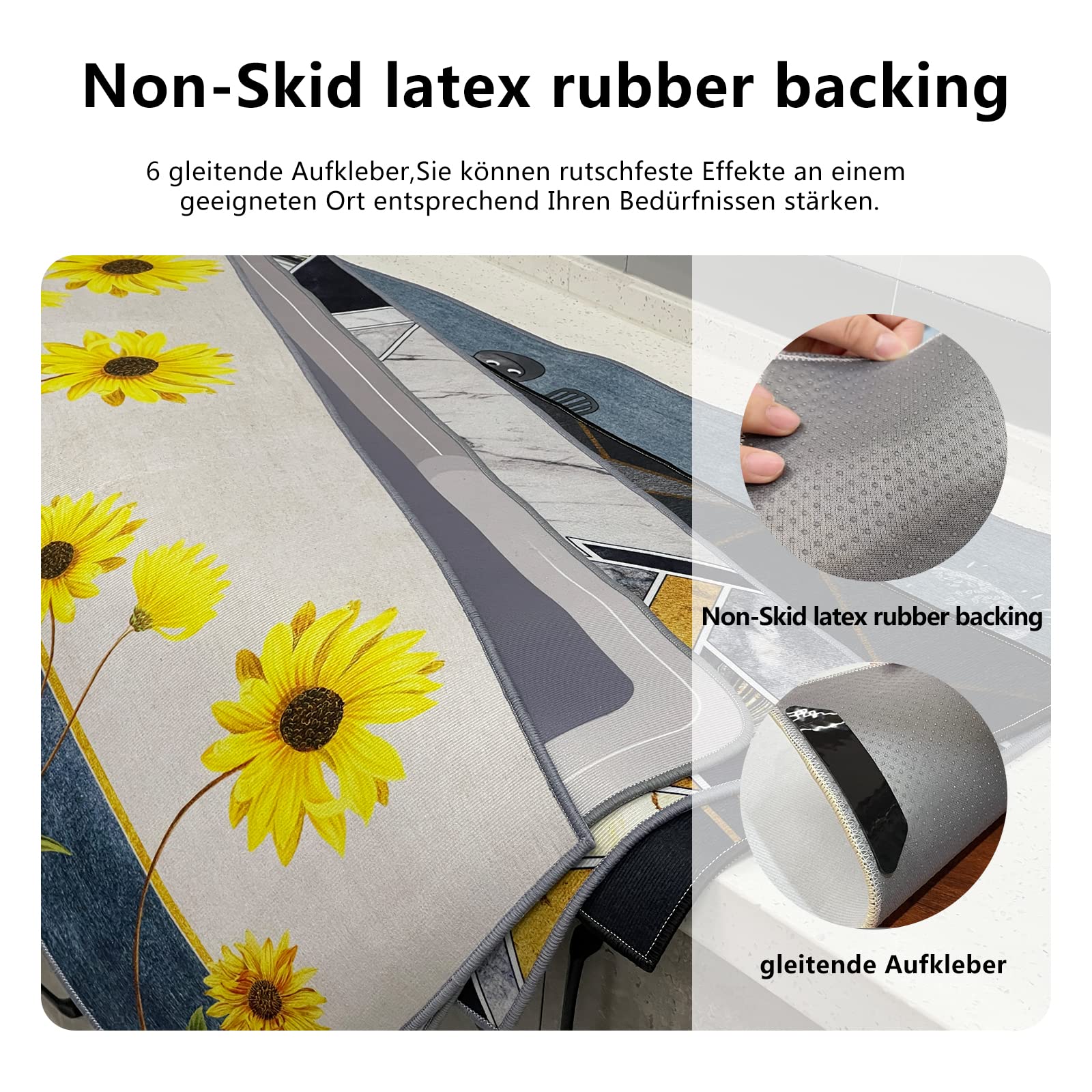 Set 2 Tappetini Da Cucina Antiscivolo - Impermeabili, Design Geometrico, 43x75 Cm E 43x150 Cm, Velluto Cristallo