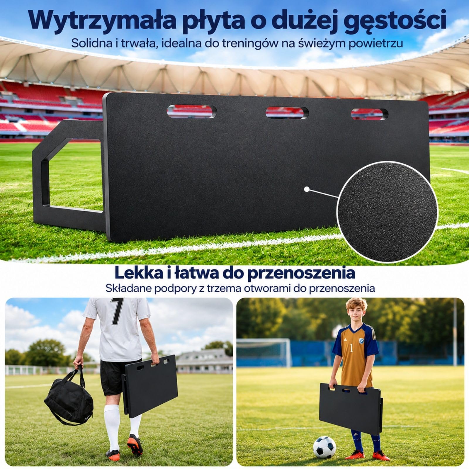 Przenośna tablica do odbijania piłki nożnej ze ścianką i 2 kątami do podań oraz strzałów