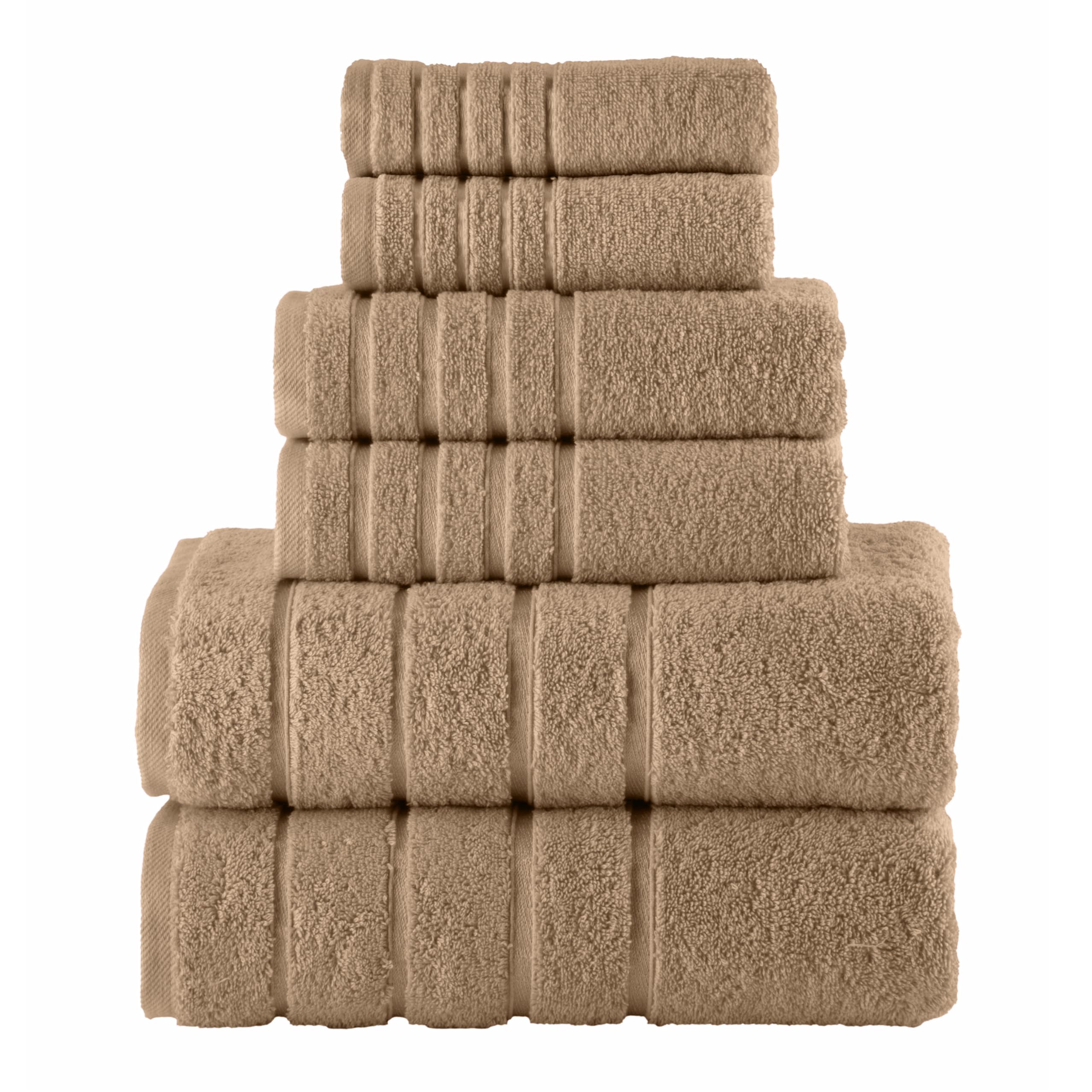 Elegant Comfort 4 Lines Viscose Stripe 6-Piece Premium Towel Set - 100% Turkish Cotton High Absorbent Luxury Bathroom Towels – Includes 2 Washcloths, 2 Hand Towels and 2 Bath Towels Set, Taupe