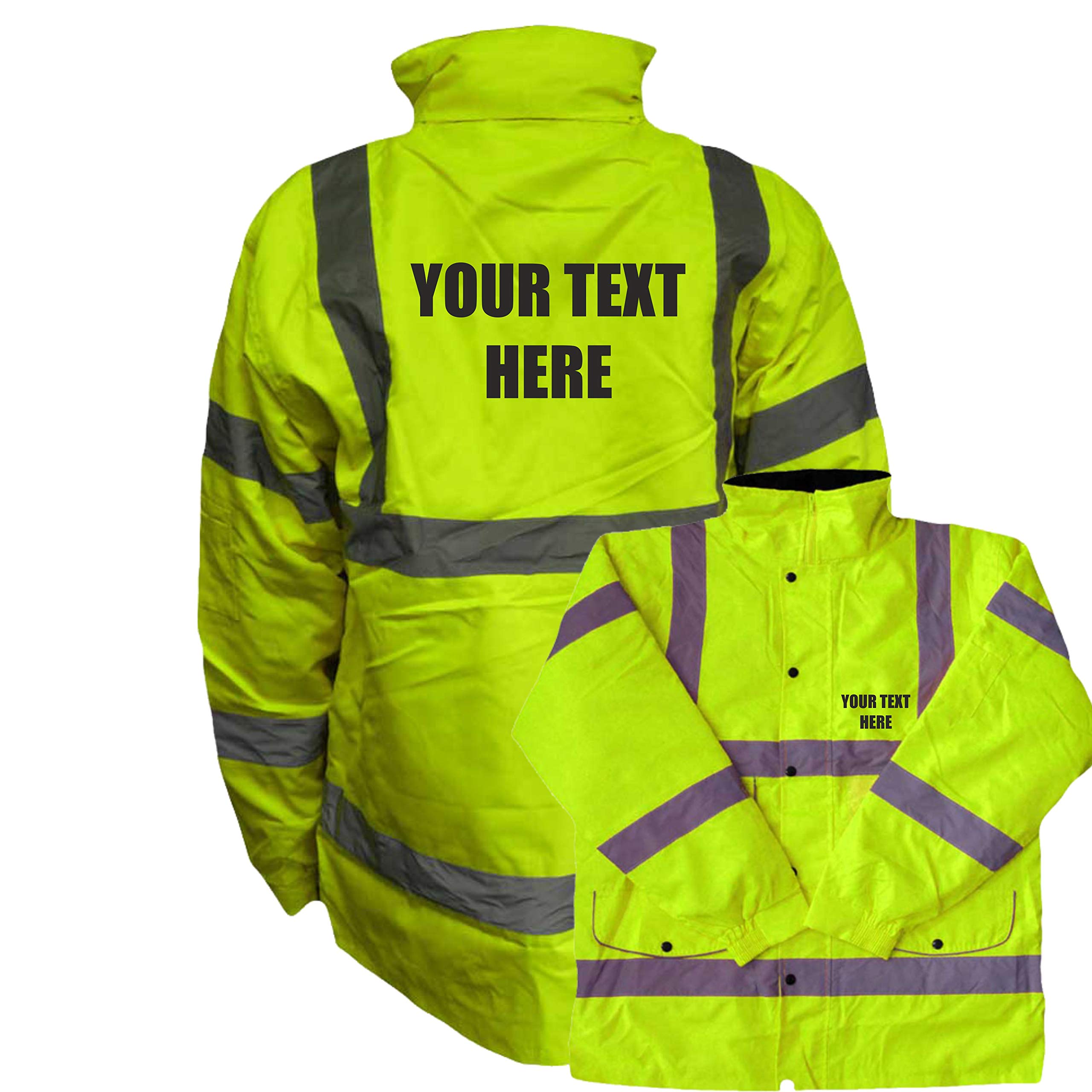 Personalised Custom Printed Yellow Hi Vis Parka Jacket Reflective, Waterproof, Conforms to EN20471 Class 3, High Visibility, By Brook Hi Vis, XXXLarge