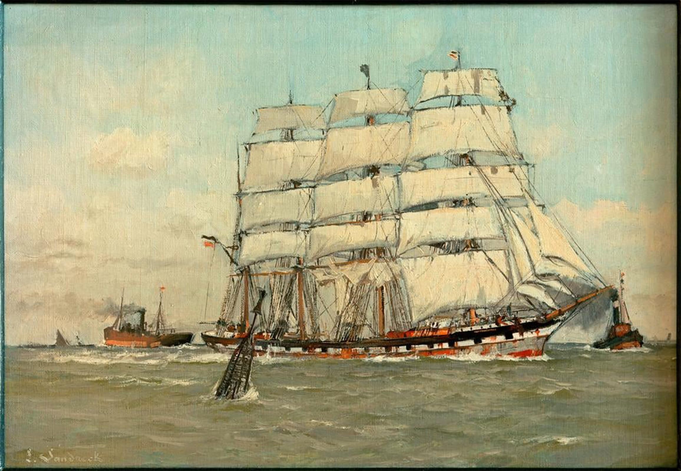 Artxlxxbn No Frame Famous Painting Art Wall Decor Abstract Art Picture Four-Masted Barque Of The Hamburg Shipping Company Wencke Söhne Frachtdam By Leonhard Sandrock Animal Pictures For Home Decor 60X90cm