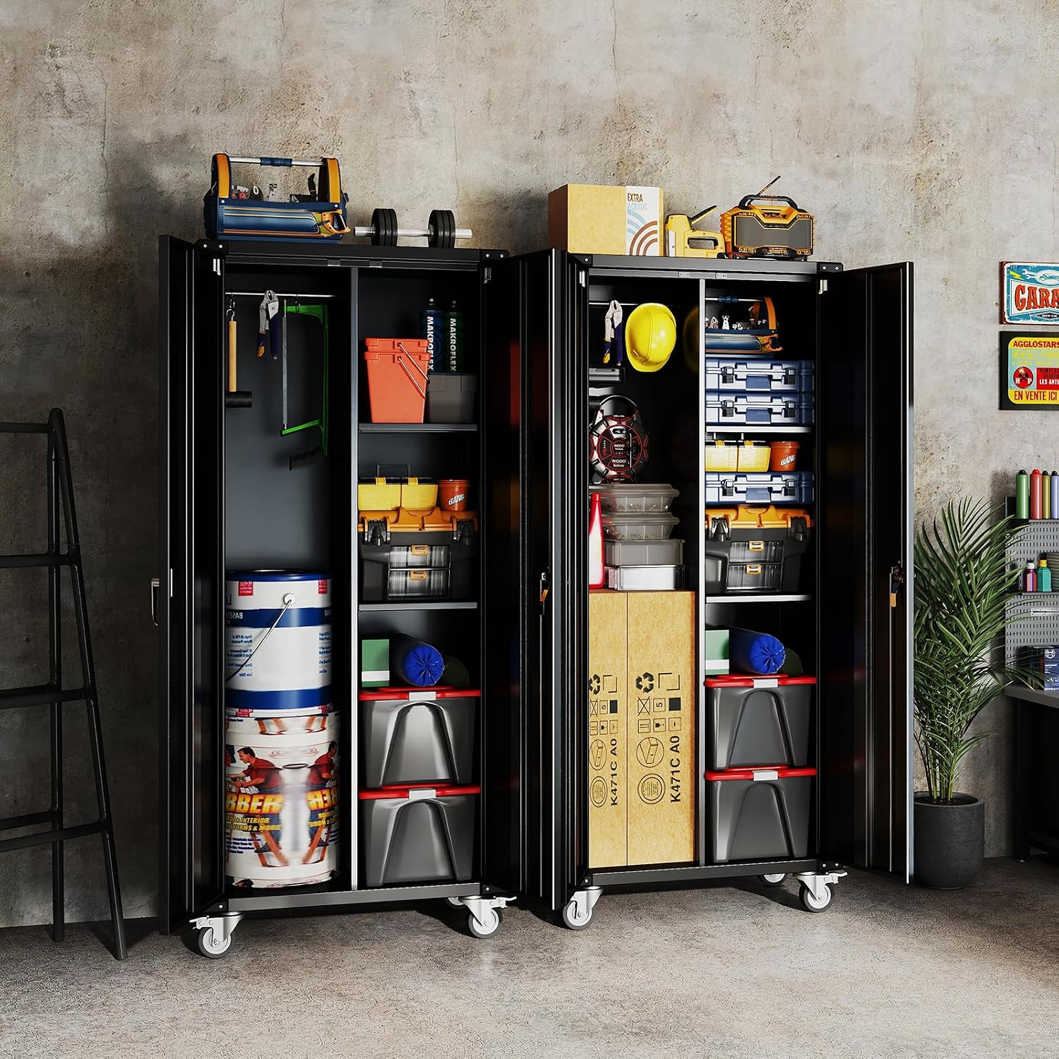 DUMOS 72" Metal Garage Storage Cabinet with Wheels, Tall Rolling Steel Tool Cabinet with Adjustable Shelves and Locking Doors, Lockable File Cabinet for Garage, Home, Office, Warehouse, Black