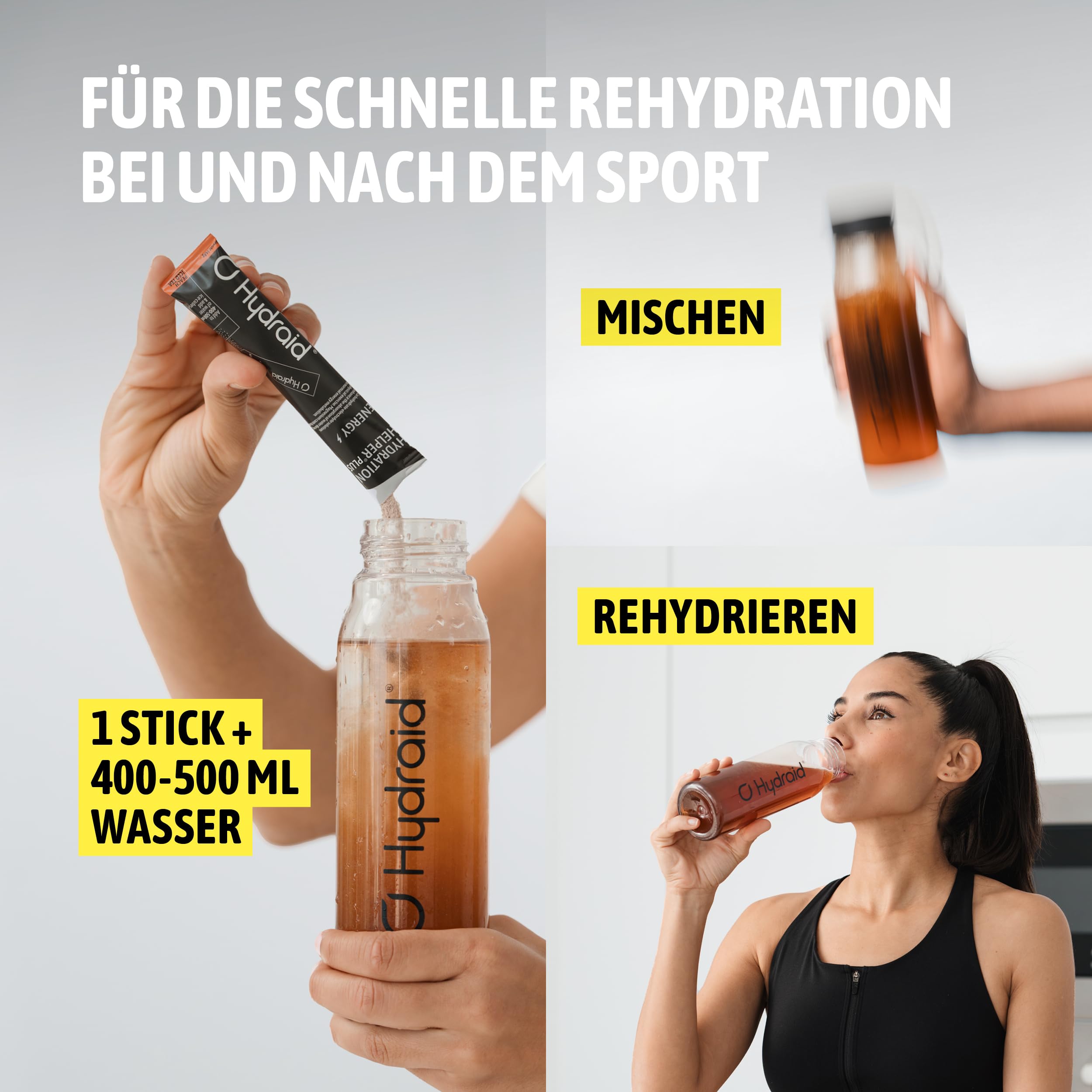Hydraid® PLUS ENERGY Peach Iced Tea – Elektrolyt Pulver mit Koffein – Mehr Energie & Mehr Fokus – 20 Sticks mit Grüntee Extrakt und Theanin