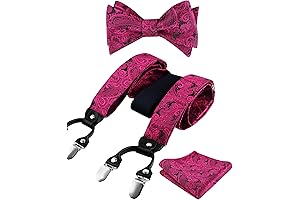 Alizeal Paisley Hot Pink Suspenders and Bow Tie Set