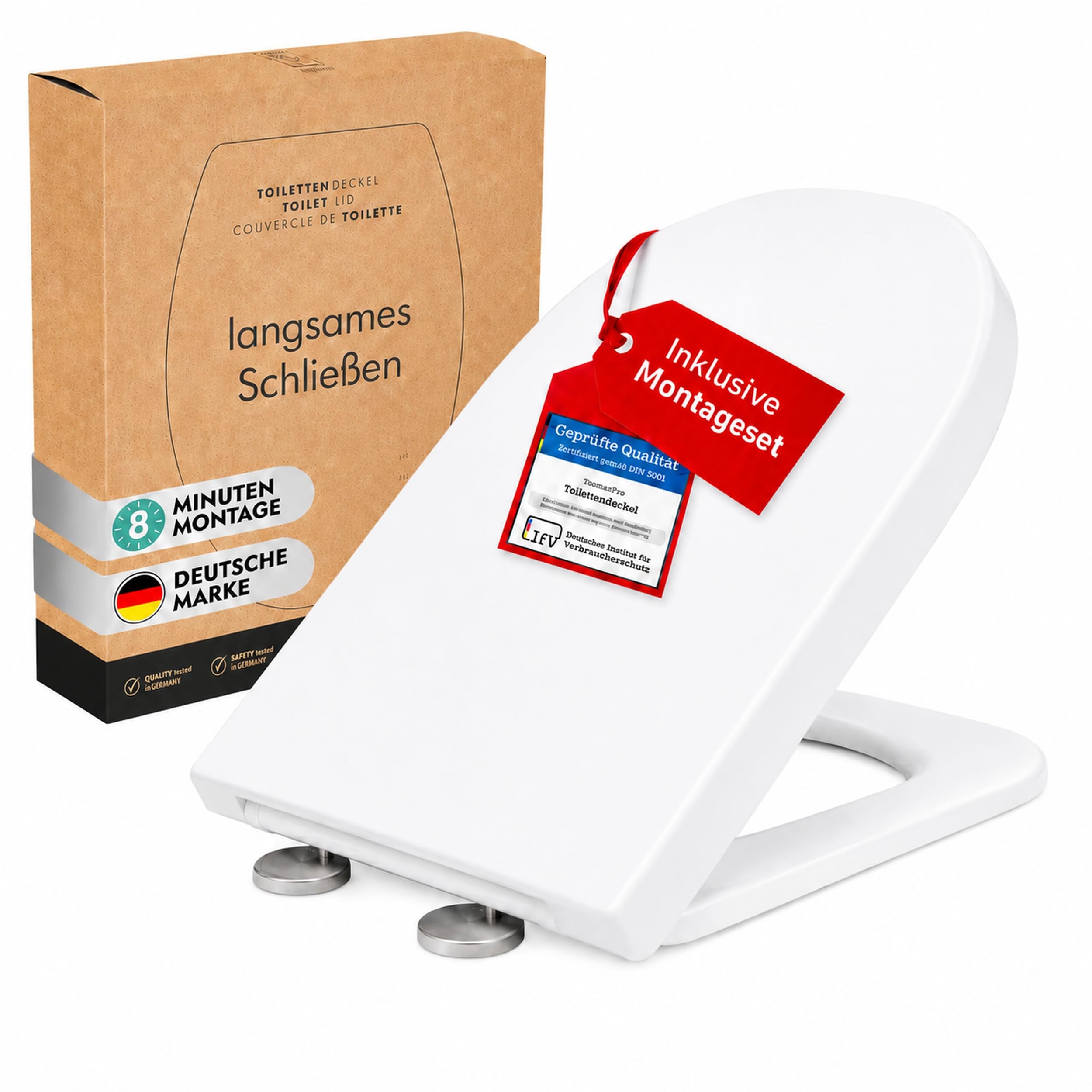 Abattant de WC universel blanc avec système d'abaissement automatique