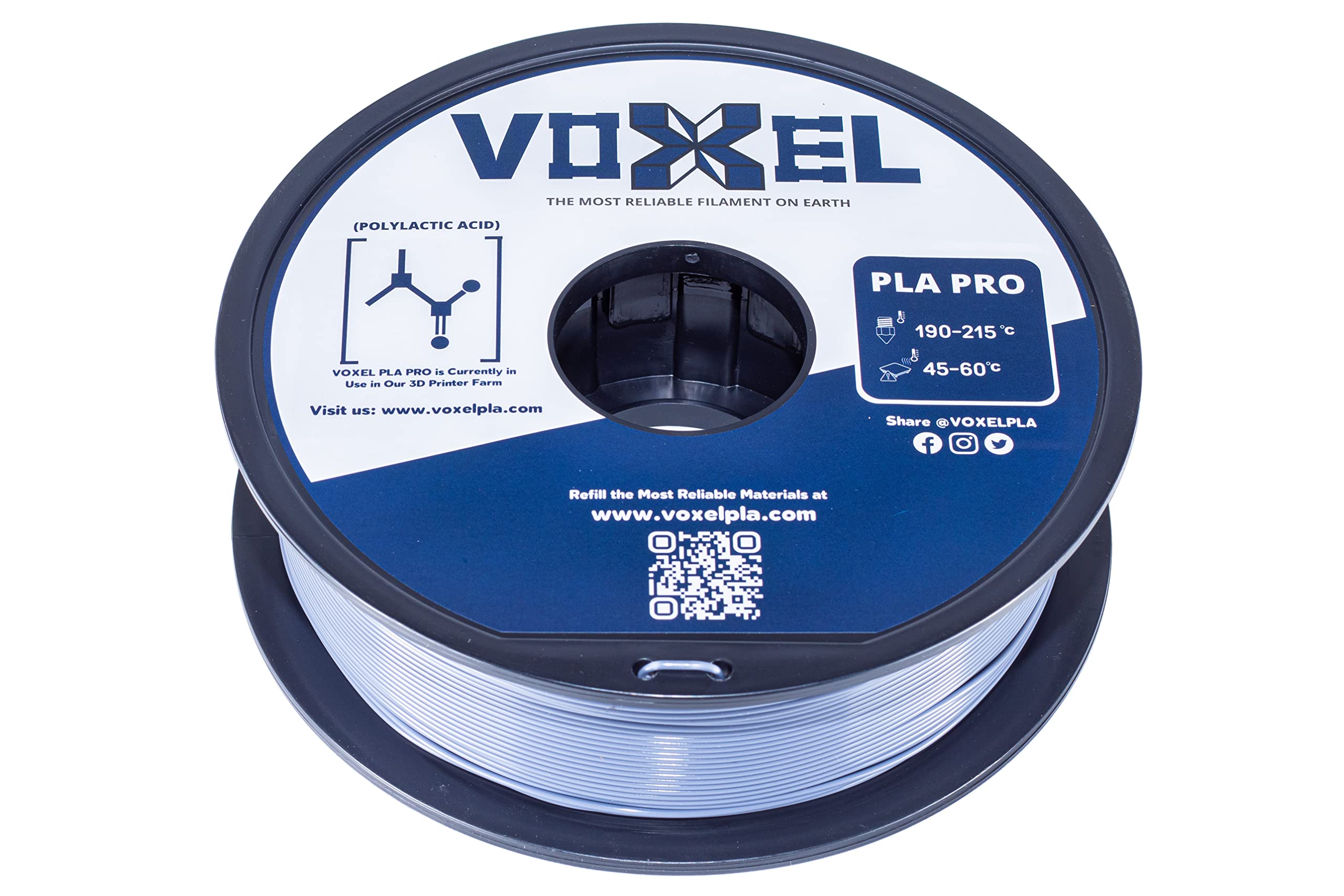 VOXELPLA 1.75mm Grey PLA Plus Filament (1kg) for 3D Printer, 3D Printing, FDM, Compatible with Creality Printer and All 3D Printer Filament