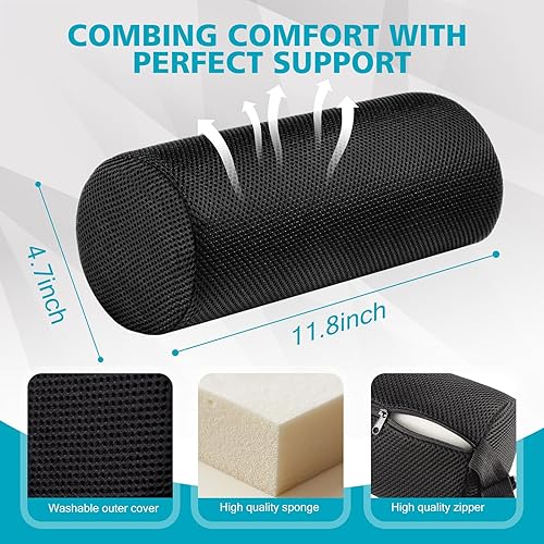 Miniatura 6 de HIJOYPAL Rodillo lumbar, almohada de apoyo de espalda para aliviar el dolor de espalda baja y cuello, almohada lumbar para sillas de oficina,