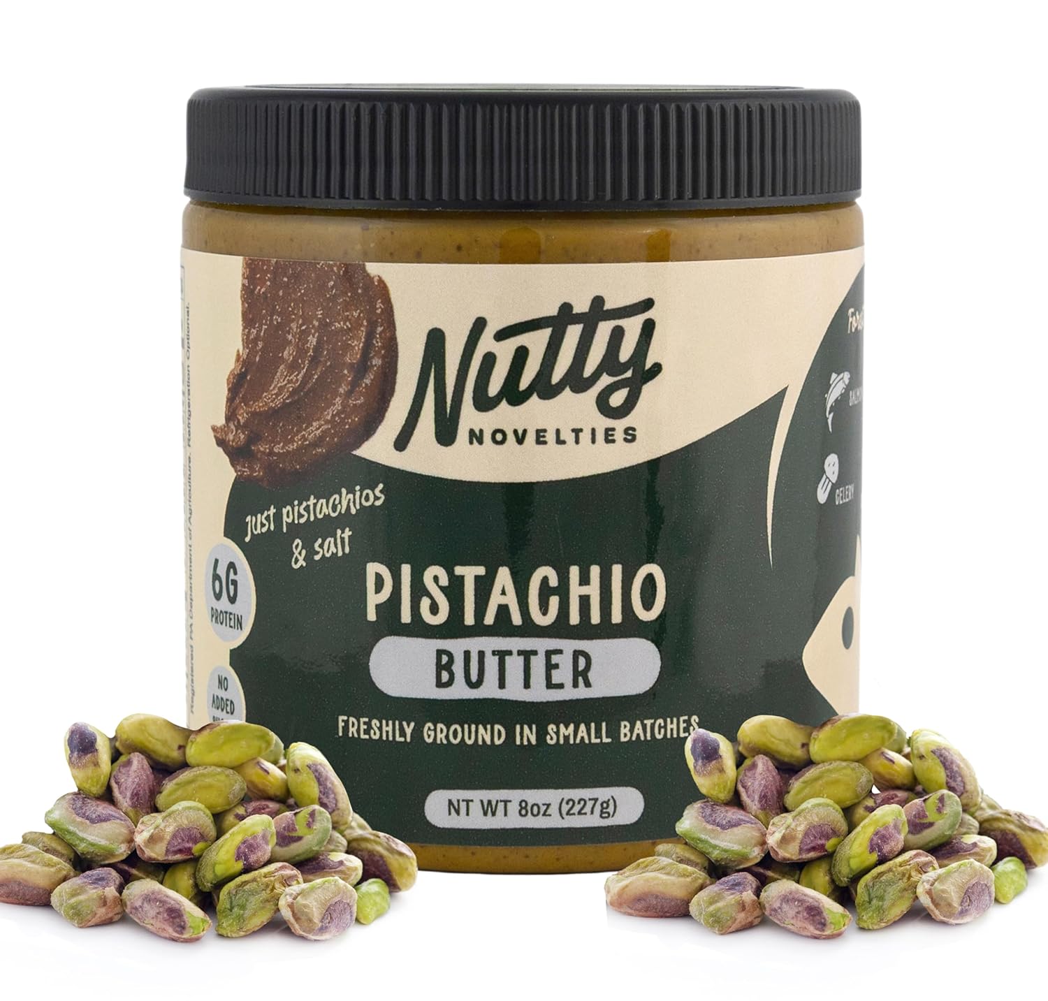 Nutty Novelties Pistachio Butter - High Protein Pistachio- All-Natural, Cholesterol-Free Nut - Gluten-Free, Vegan - No Added Sugar - 8 Ounces (Pack of 2)