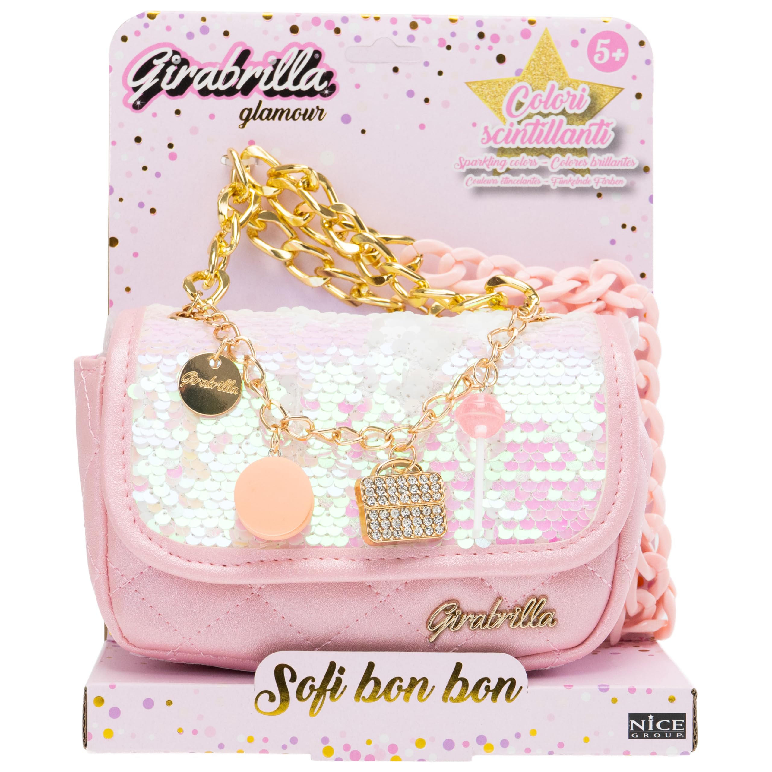 Girabrilla Glamour - Borsetta Sofi Bon Bon con Paillettes Reversibili, Tracolla e Charms