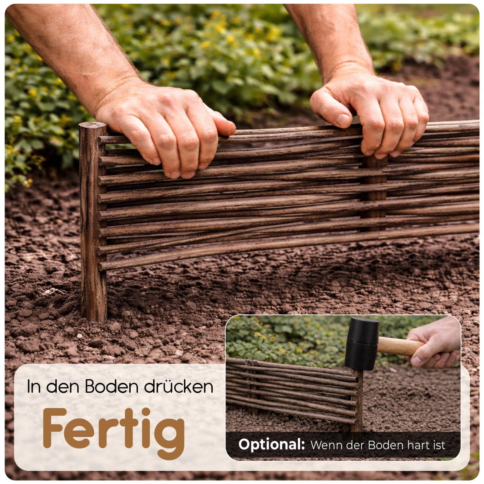 BOOGARDI Mini Gartenzaun Holz · Rasenkante in 3 Größen · 5X Beeteinfassung 20 cm hoch x 120 cm lang · Holz Zaun Beetbegrenzung · Steckzaun zur Beetumrandung · Holzzaun Garten Beetzaun
