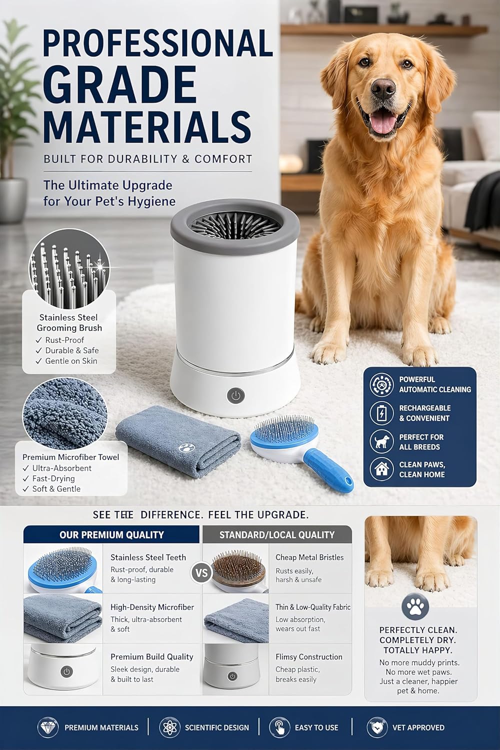Ultimate 3-in-1 Dog Paw Cleaning Kit - Portable Silicone Paw Washer, XL Microfiber Towel & Self-Cleaning Grooming Brush - Complete Set for Small & Medium Pets