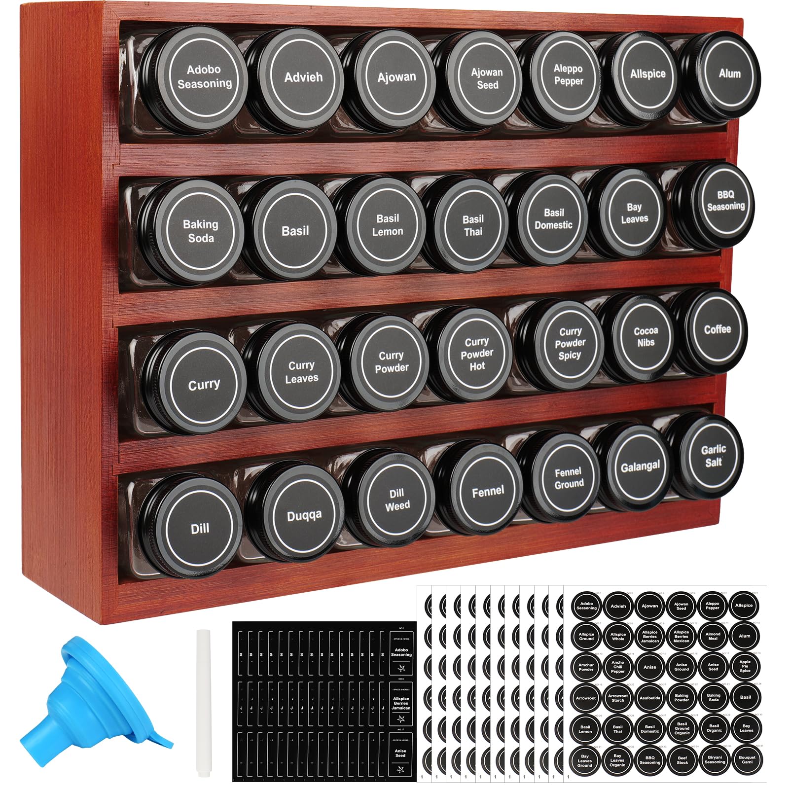FIKWO 4-Tier Bamboo Rack with 28 Glass Jars
