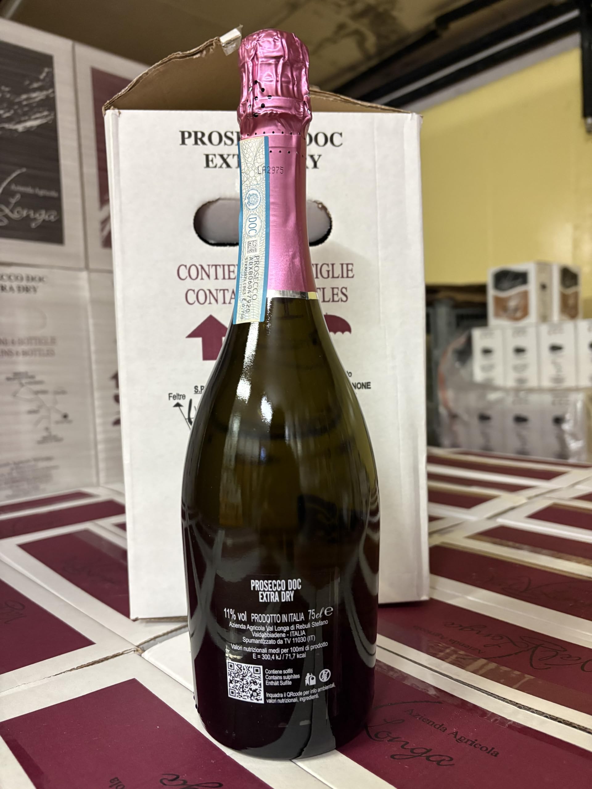 Val Longa Prosecco DOC Spumante Extra Dry - Vendemmia a Mano - Alta Qualità - 6 Bottiglie da 75cl - Vino Bianco