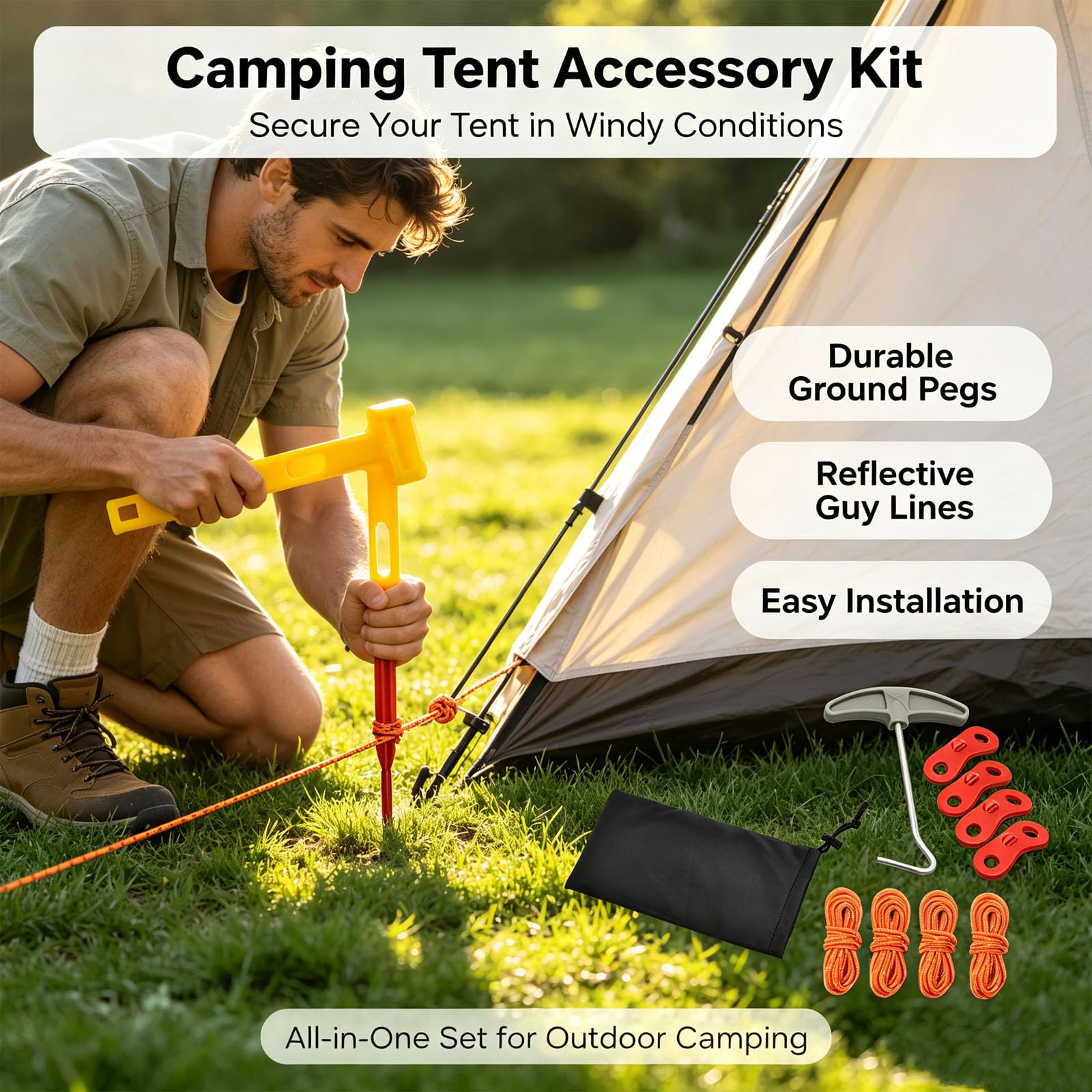 Set di 21 picchetti per tenda da campeggio, in alluminio, picchetti stabili